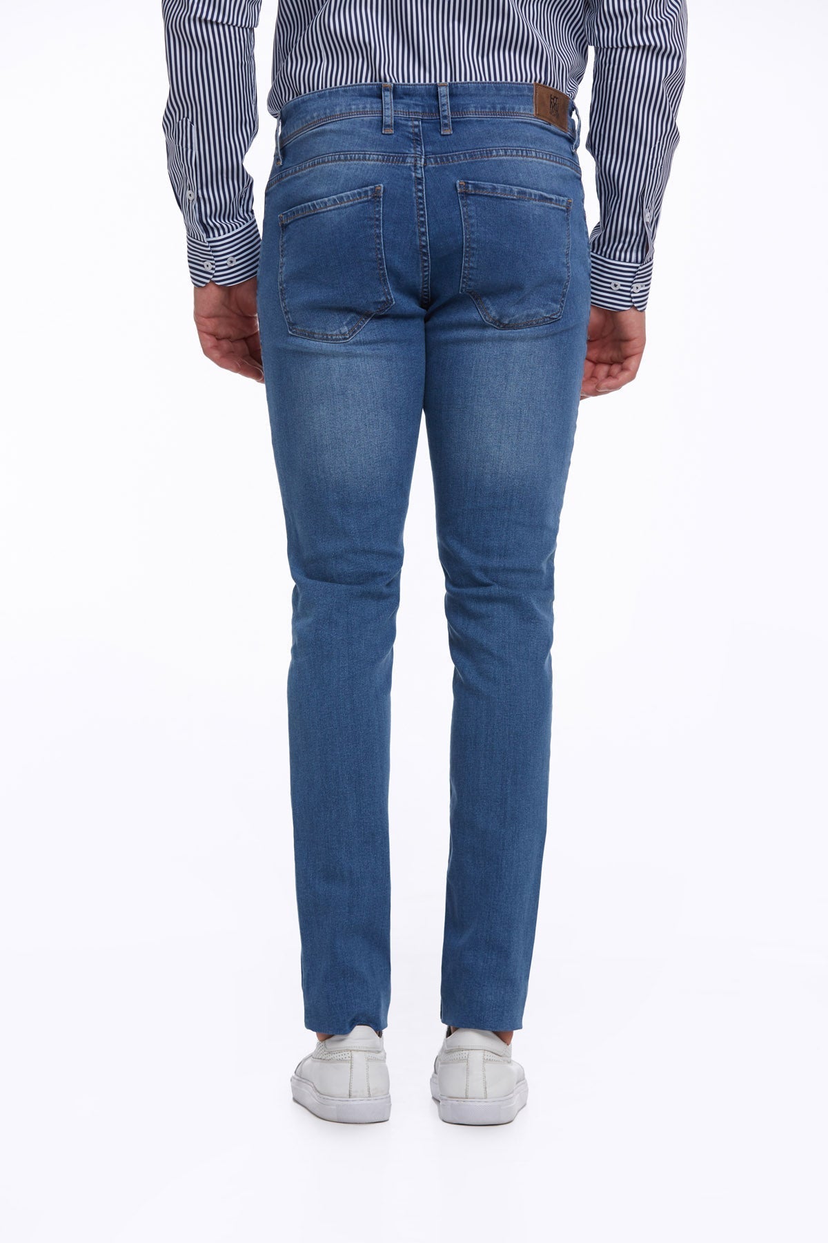 Slim Fit 5 Pocket Low Waist Blue Cotton Denim - SAYKI