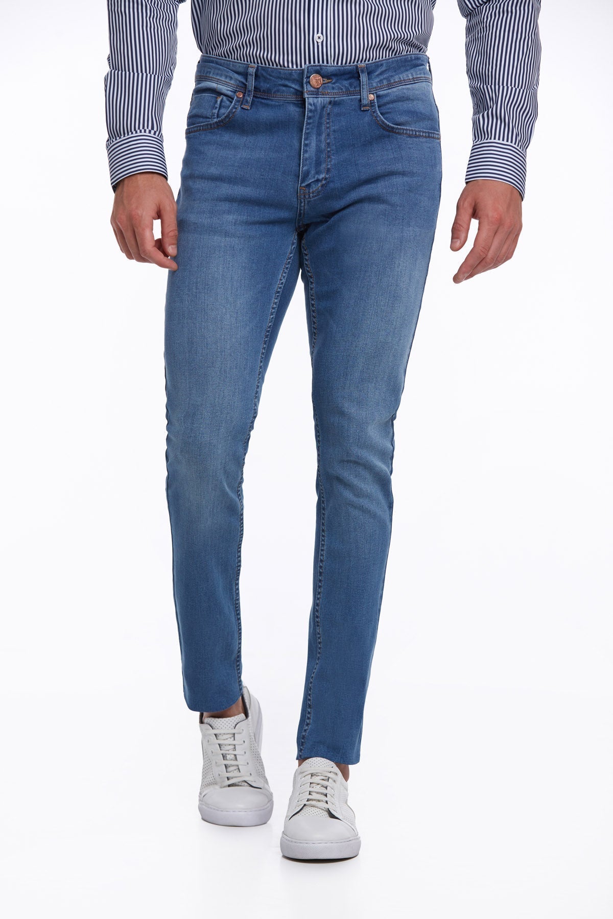 Slim Fit 5 Pocket Low Waist Blue Cotton Denim - SAYKI