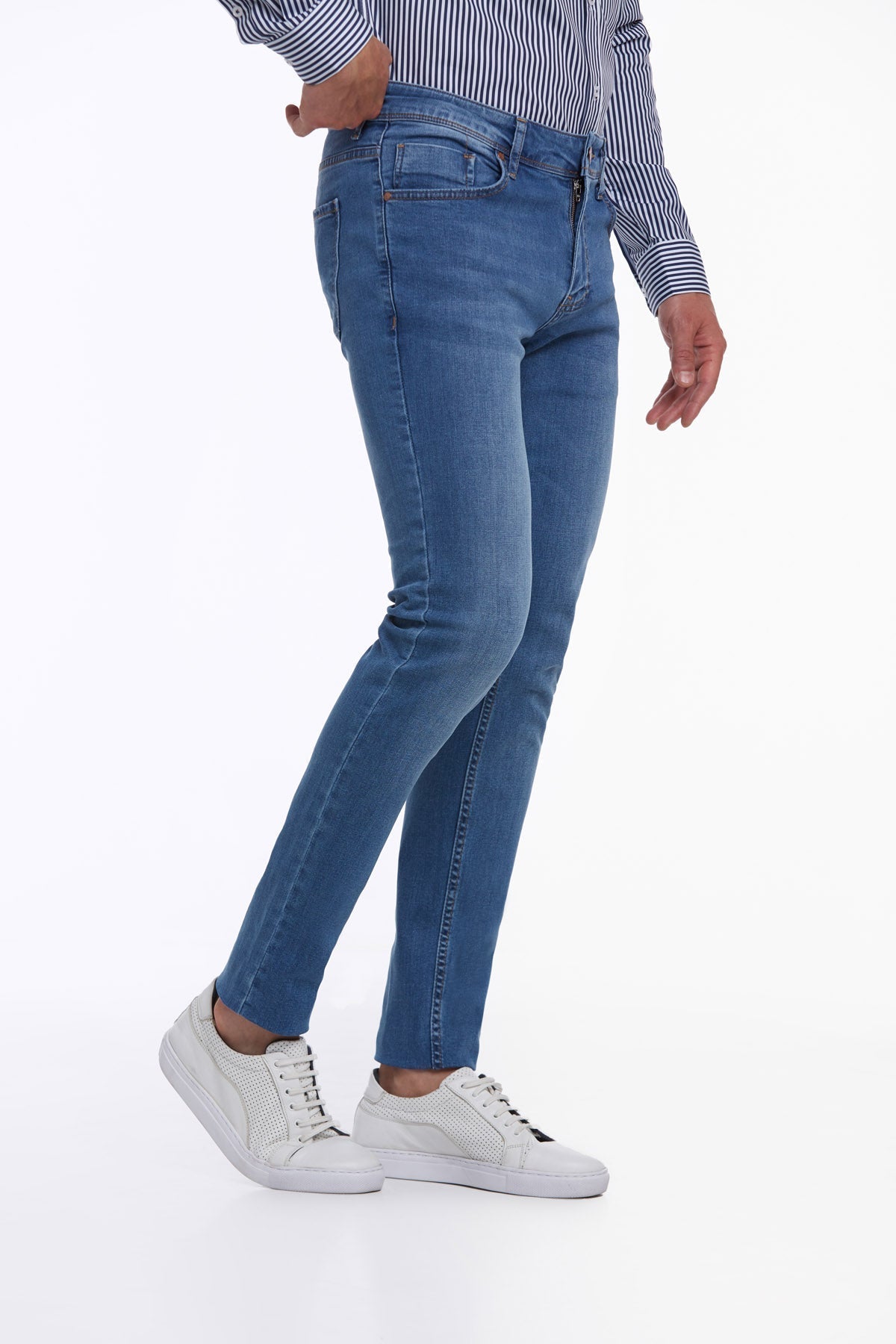 Slim Fit 5 Pocket Low Waist Blue Cotton Denim - SAYKI