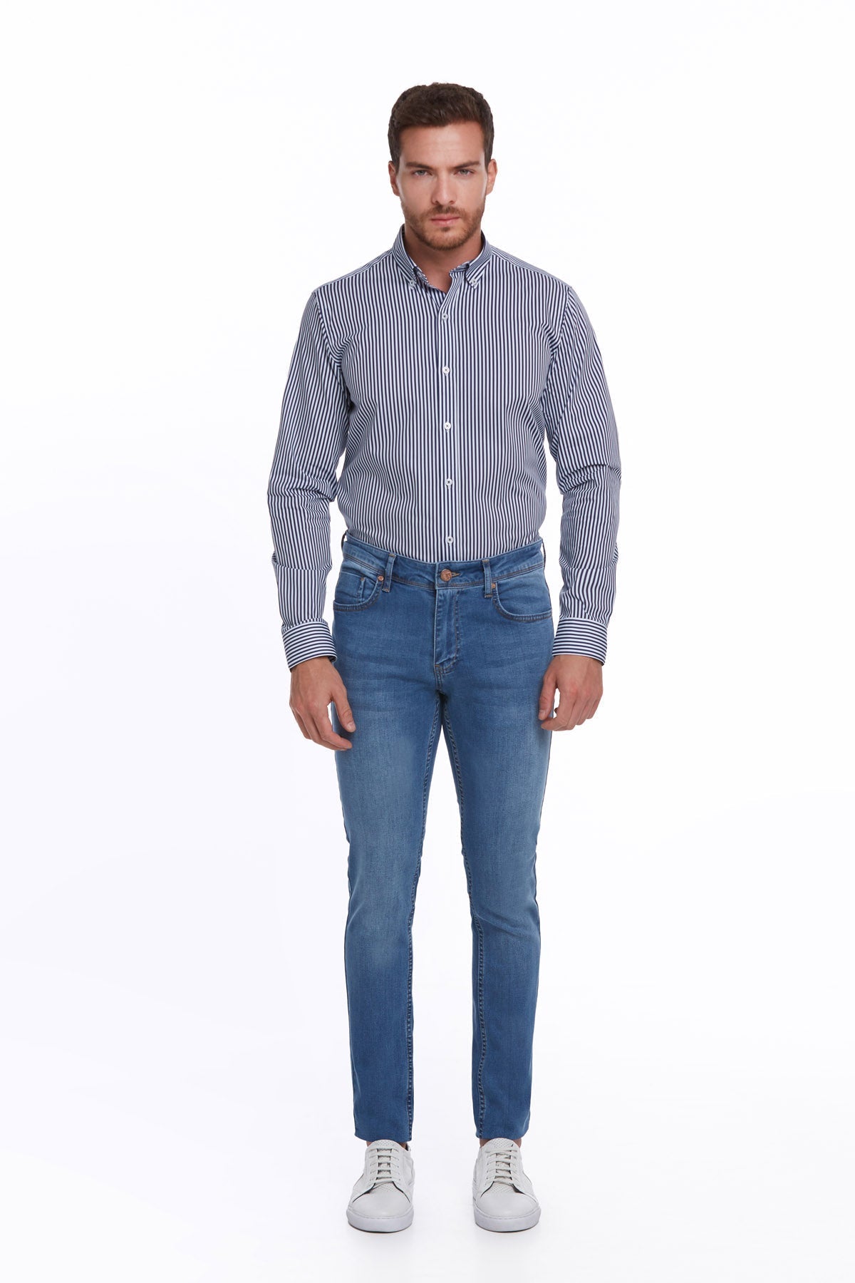 Slim Fit 5 Pocket Low Waist Blue Cotton Denim - SAYKI