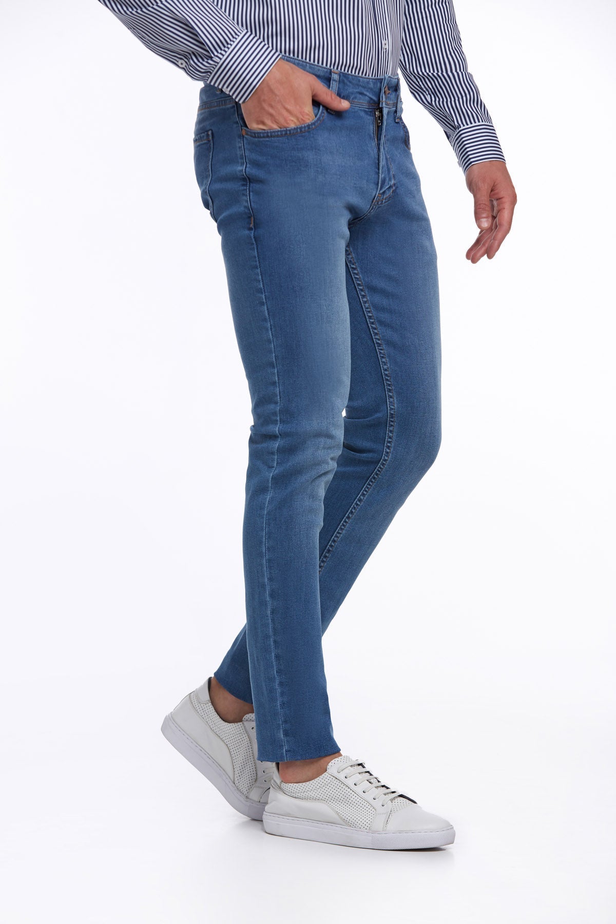 Slim Fit 5 Pocket Low Waist Blue Cotton Denim - SAYKI