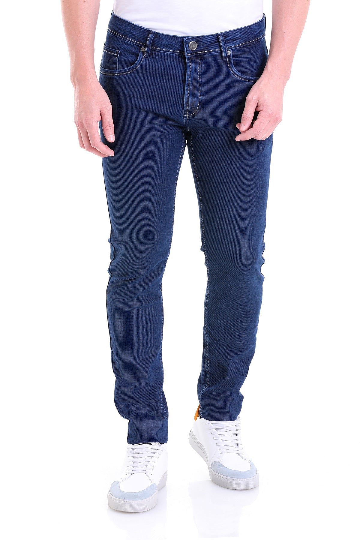 Slim Fit 5 Pocket Low Waist Blue Cotton Denim Jeans - SAYKI