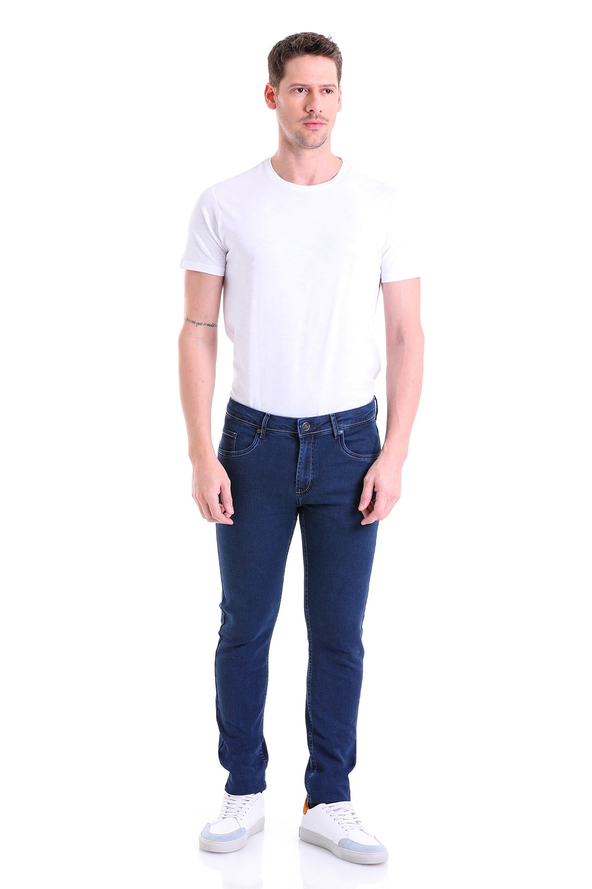 Slim Fit 5 Pocket Low Waist Blue Cotton Denim Jeans - SAYKI