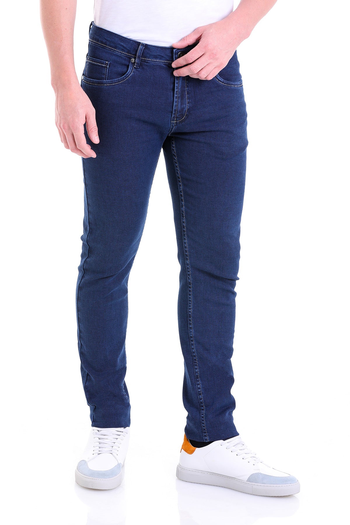 Slim Fit 5 Pocket Low Waist Blue Cotton Denim Jeans - SAYKI