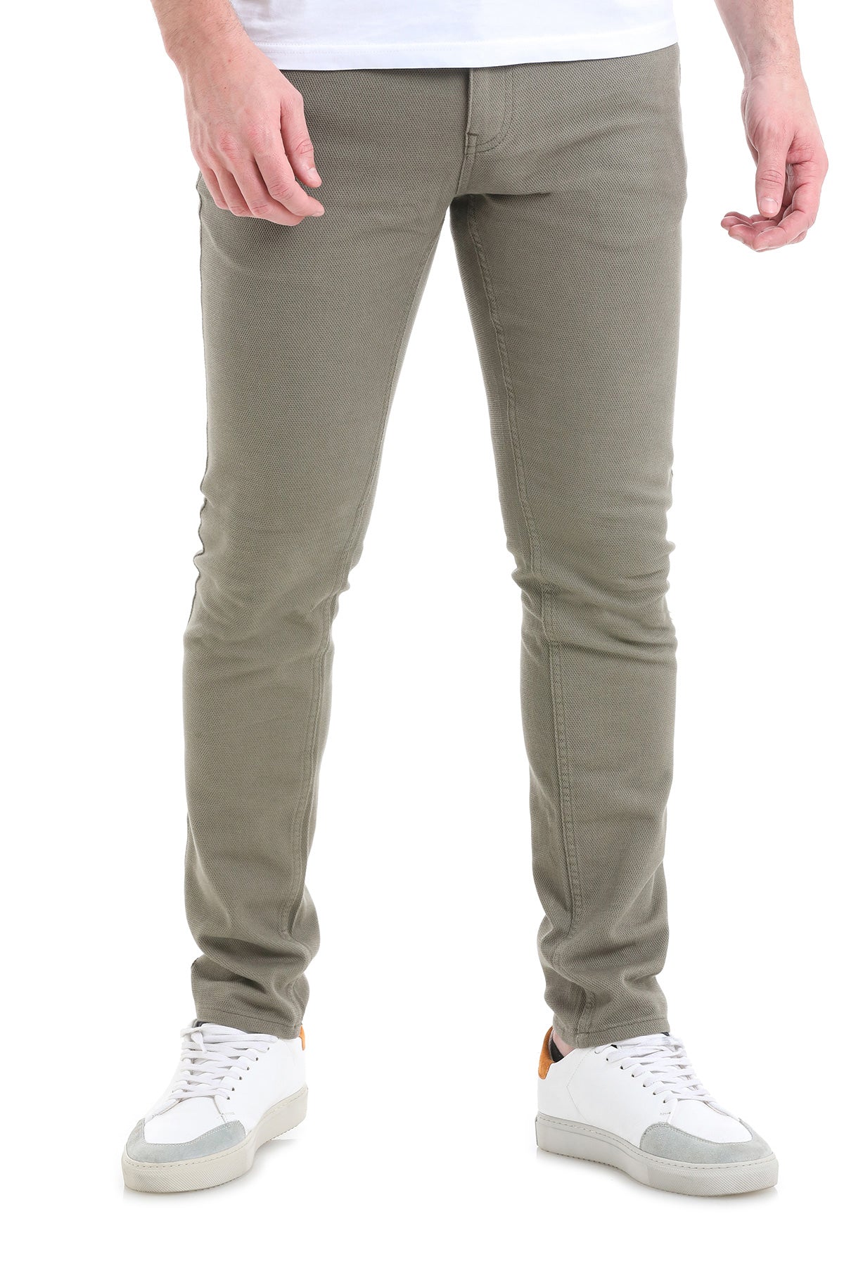 Olive green slim-fit chino pants