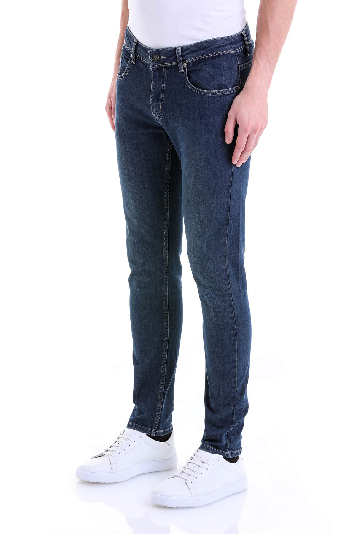 Slim Fit 5 Pocket Low Waist Dark Navy Cotton Denim - SAYKI