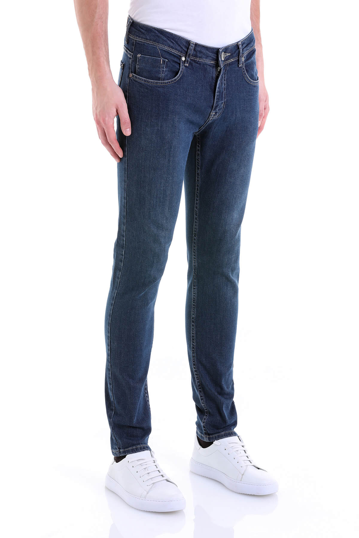 Slim Fit 5 Pocket Low Waist Dark Navy Cotton Denim - SAYKI