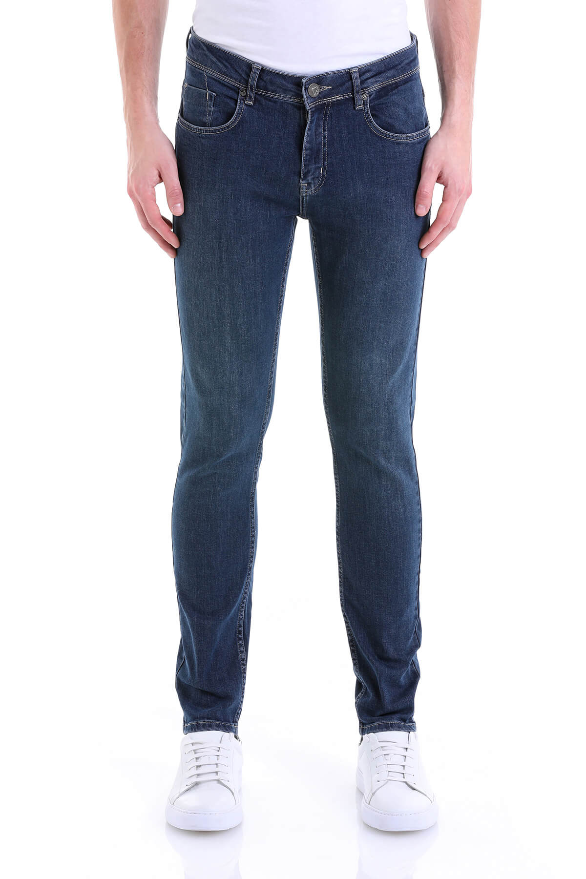 Slim Fit 5 Pocket Low Waist Dark Navy Cotton Denim - SAYKI