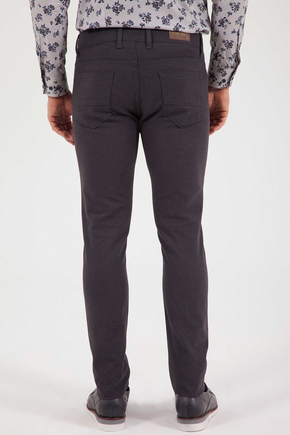 Slim Fit 5 Pocket Low Waist Gray Cotton Casual Pants - SAYKI