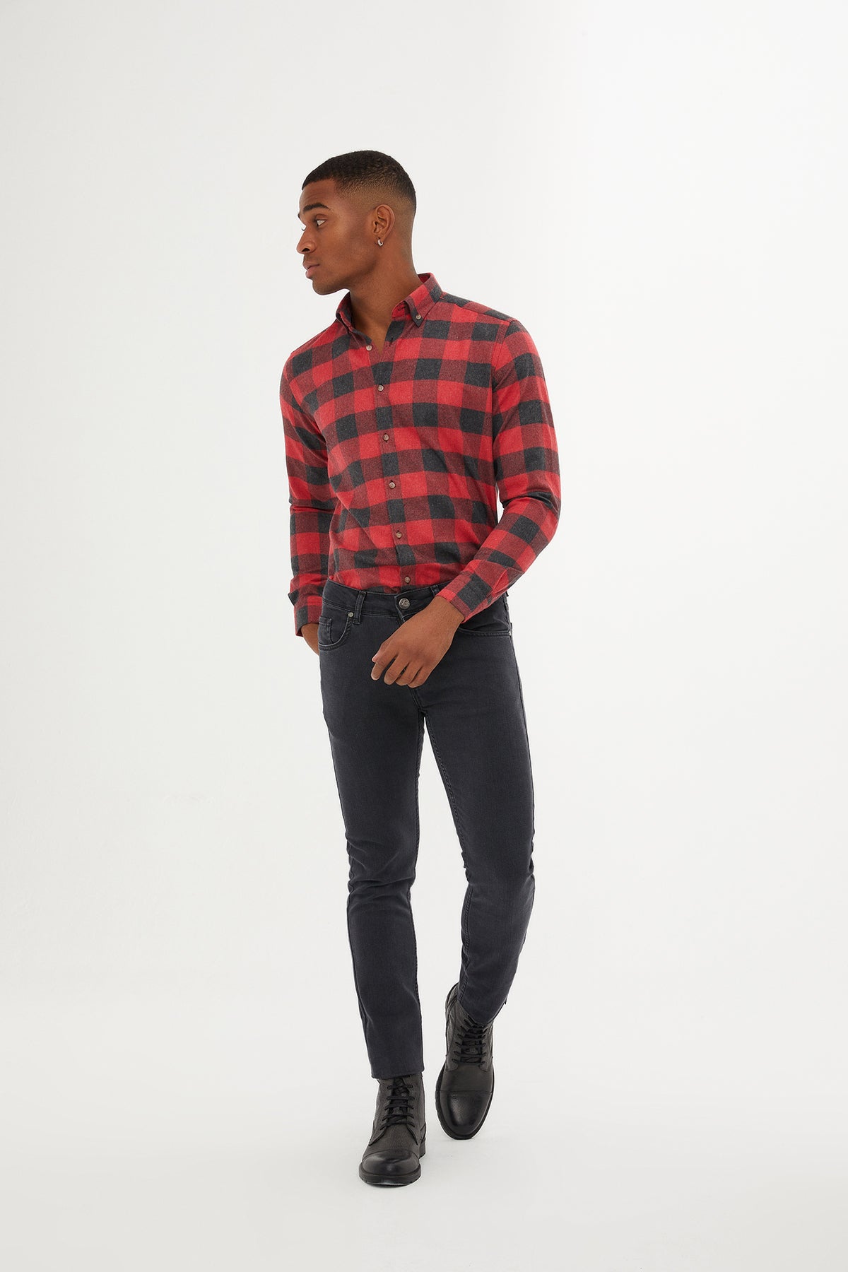 Slim Fit 5 Pocket Low Waist Gray Cotton Denim Jeans - SAYKI