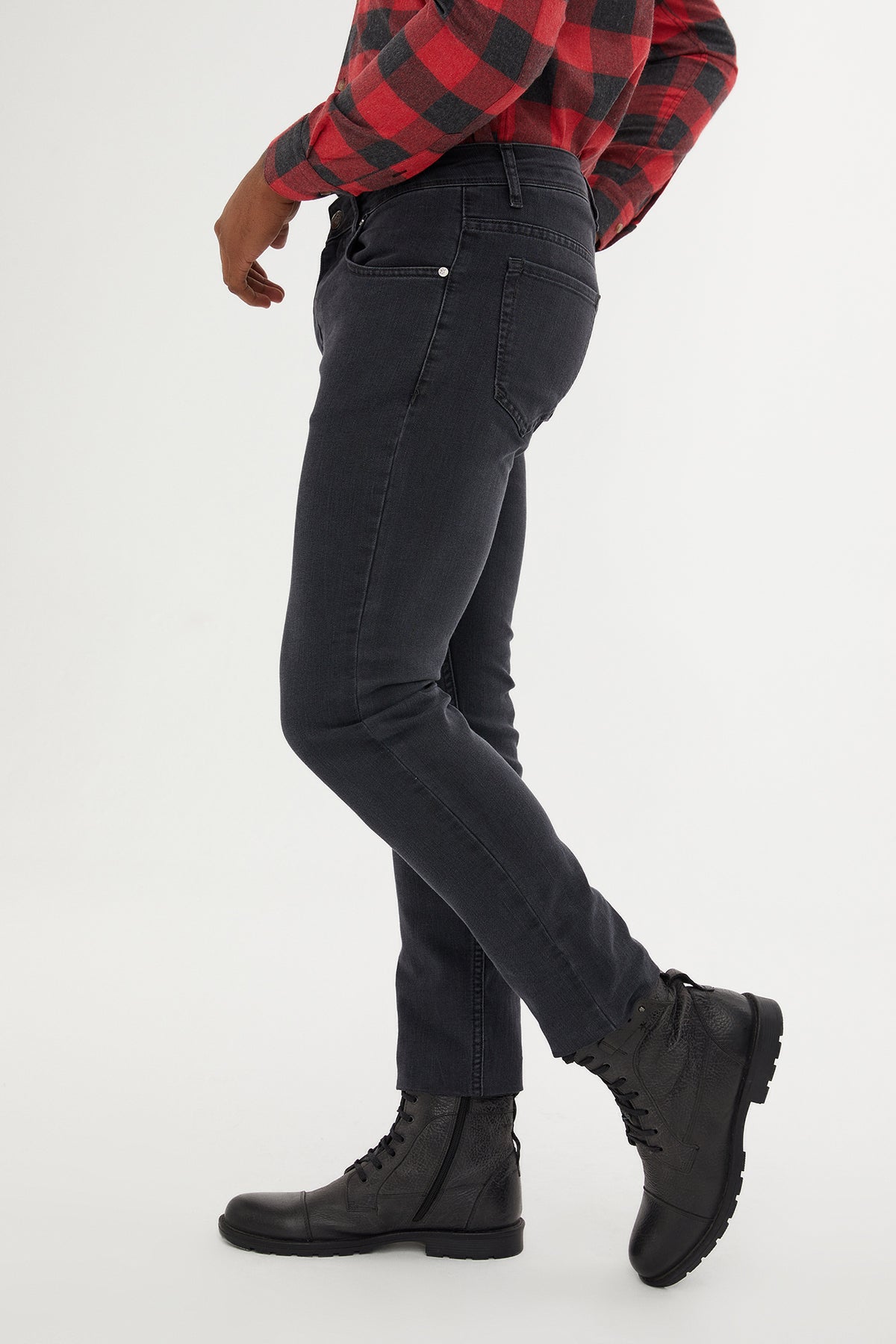 Slim Fit 5 Pocket Low Waist Gray Cotton Denim Jeans - SAYKI