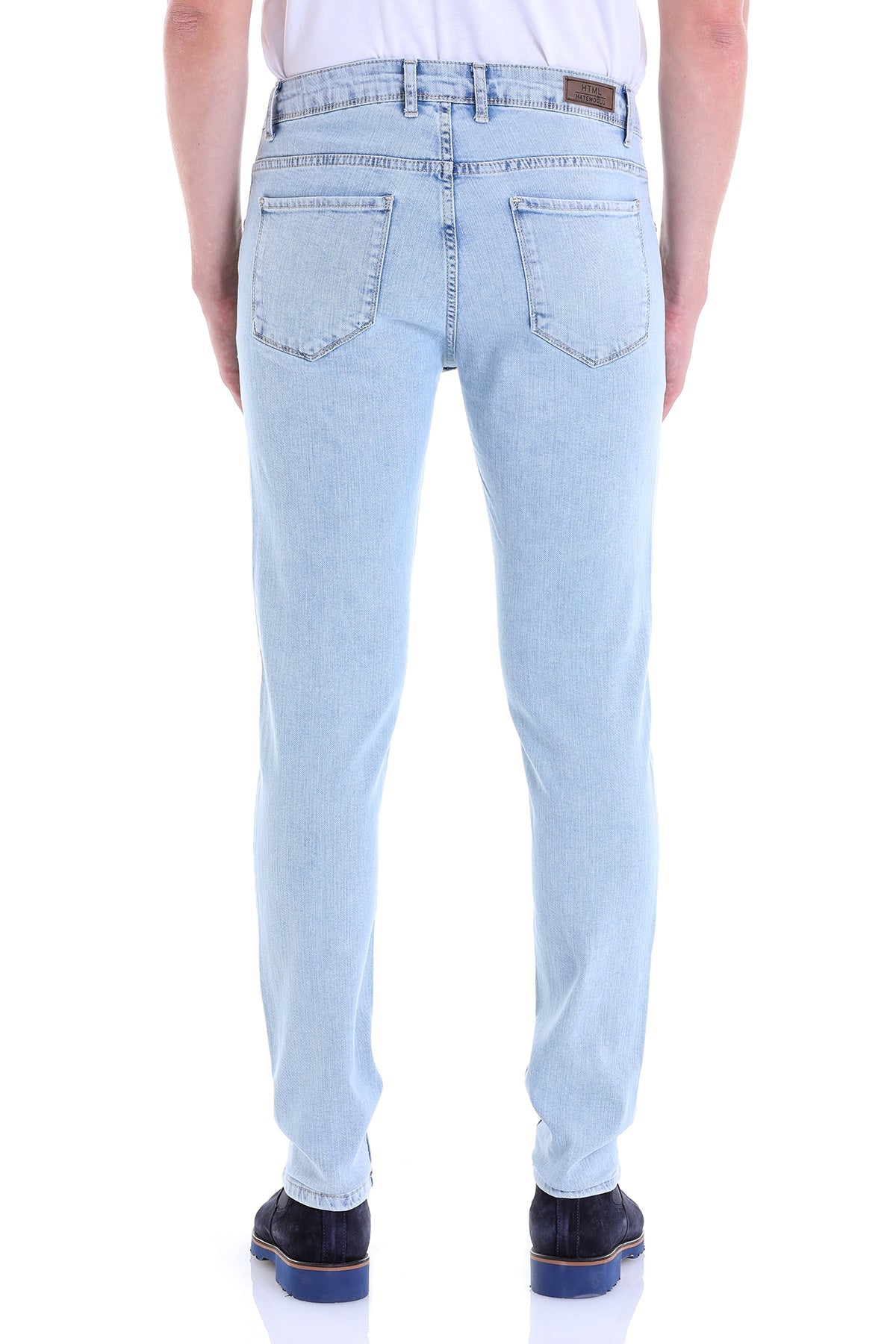 Slim Fit 5 Pocket Low Waist Ice Blue Cotton Denim - SAYKI