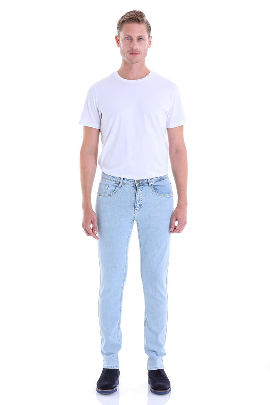 Slim Fit 5 Pocket Low Waist Ice Blue Cotton Denim - SAYKI