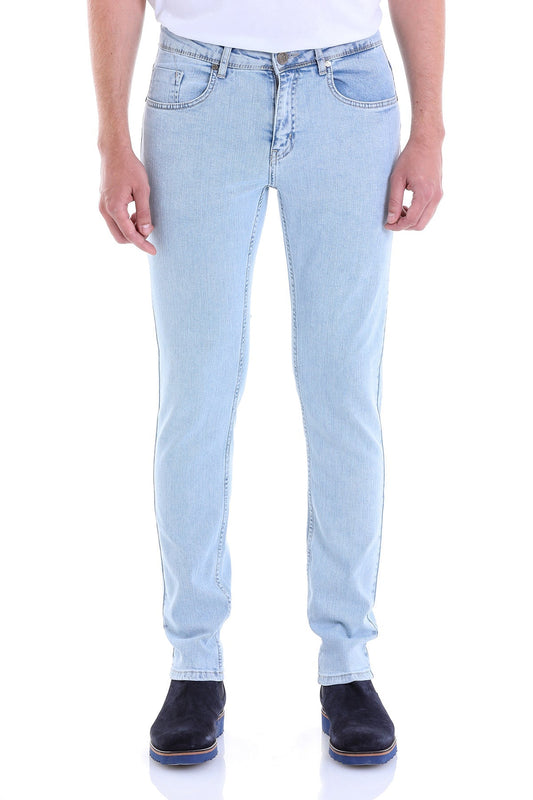 Slim Fit 5 Pocket Low Waist Ice Blue Cotton Denim - SAYKI