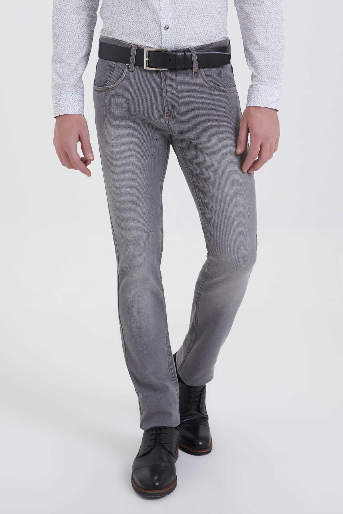 Slim Fit 5 Pocket Low Waist Light Gray Cotton Denim - SAYKI