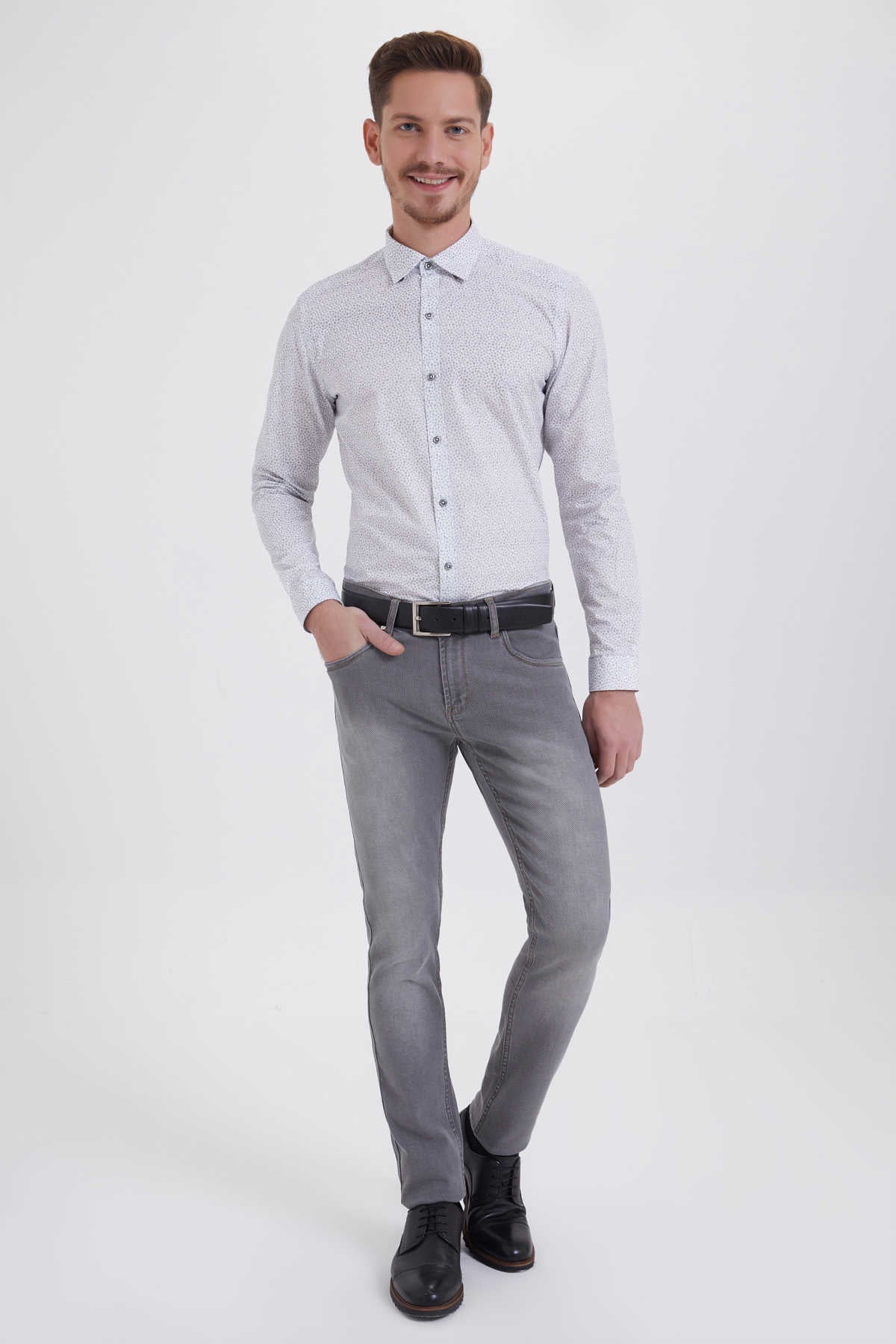 Slim Fit 5 Pocket Low Waist Light Gray Cotton Denim - SAYKI