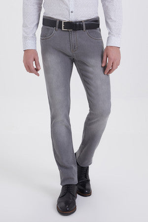Slim Fit 5 Pocket Low Waist Light Gray Cotton Denim - SAYKI