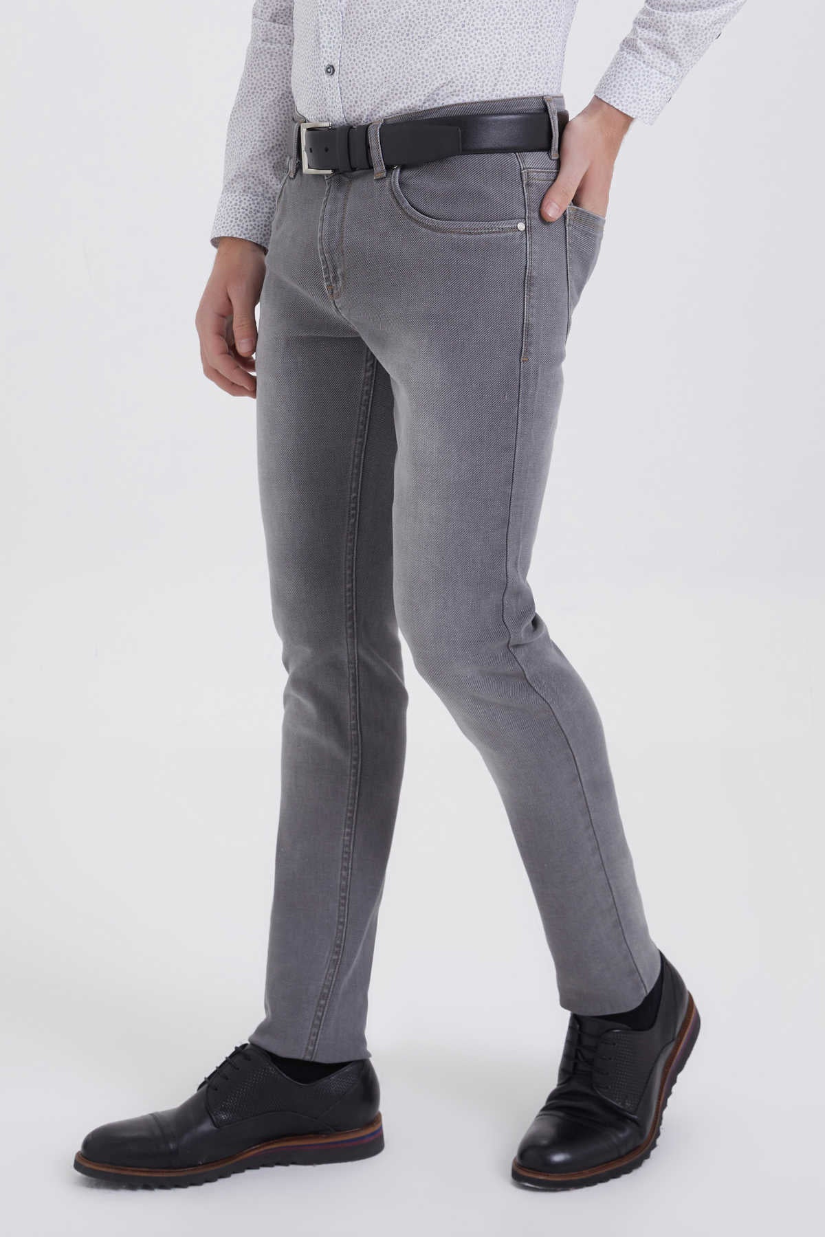 Slim Fit 5 Pocket Low Waist Light Gray Cotton Denim - SAYKI