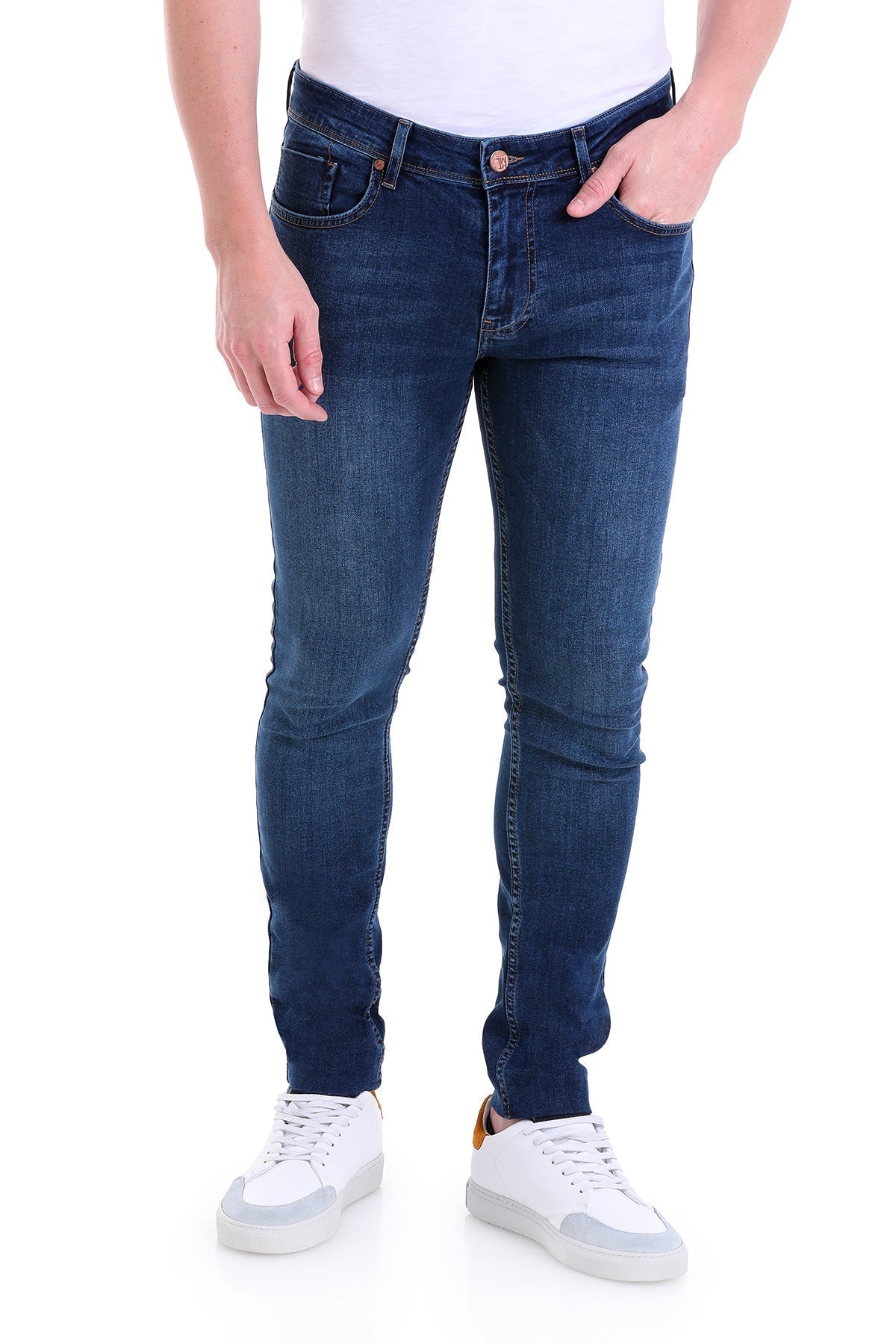 Slim Fit 5 Pocket Low Waist Navy Cotton Denim Jeans - SAYKI