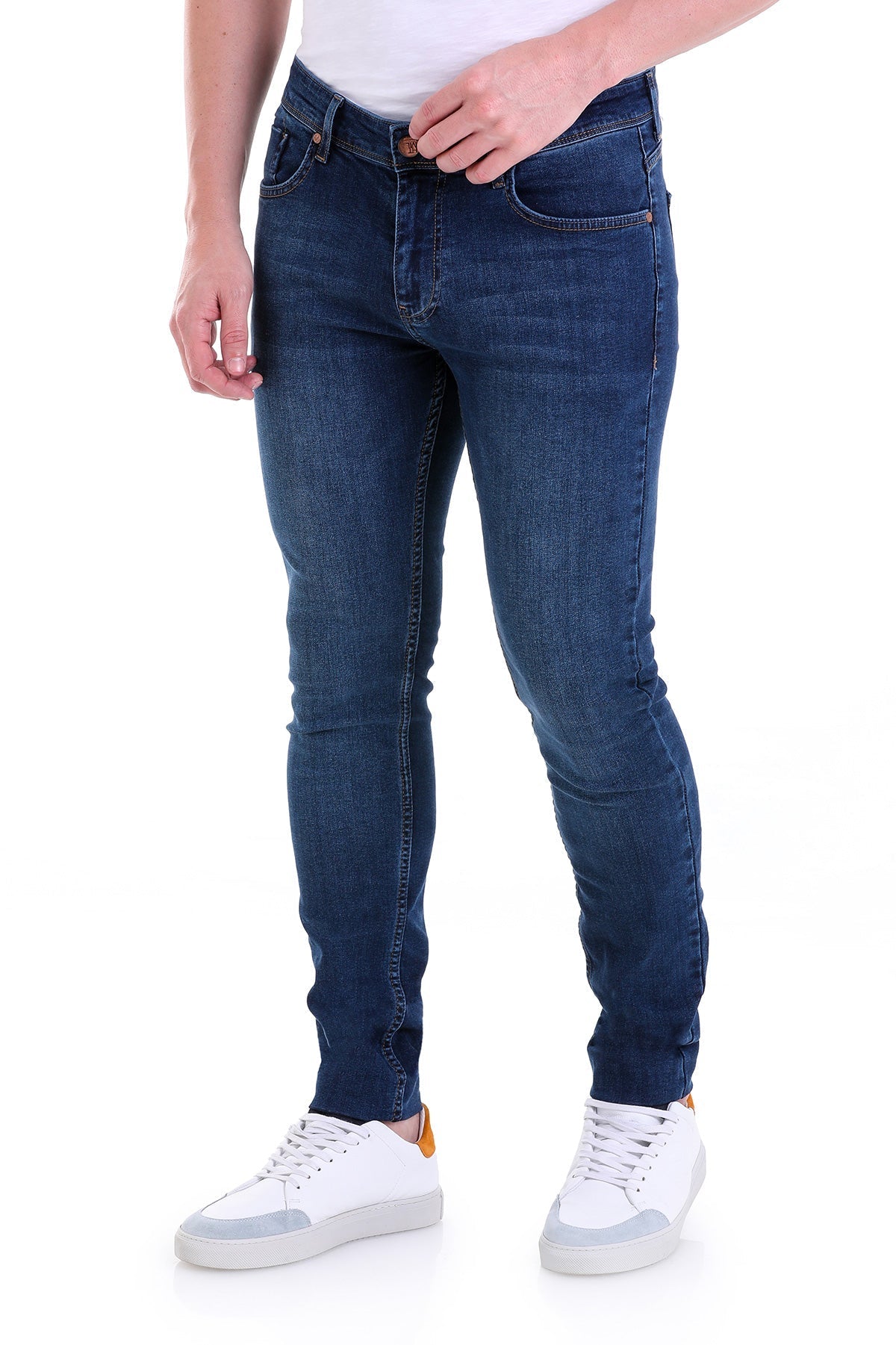 Slim Fit 5 Pocket Low Waist Navy Cotton Denim Jeans - SAYKI