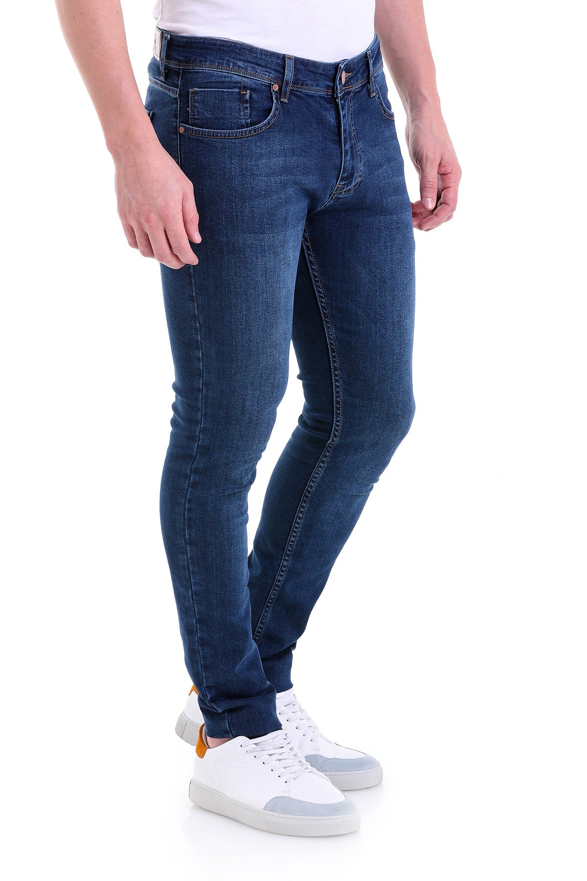 Slim Fit 5 Pocket Low Waist Navy Cotton Denim Jeans - SAYKI