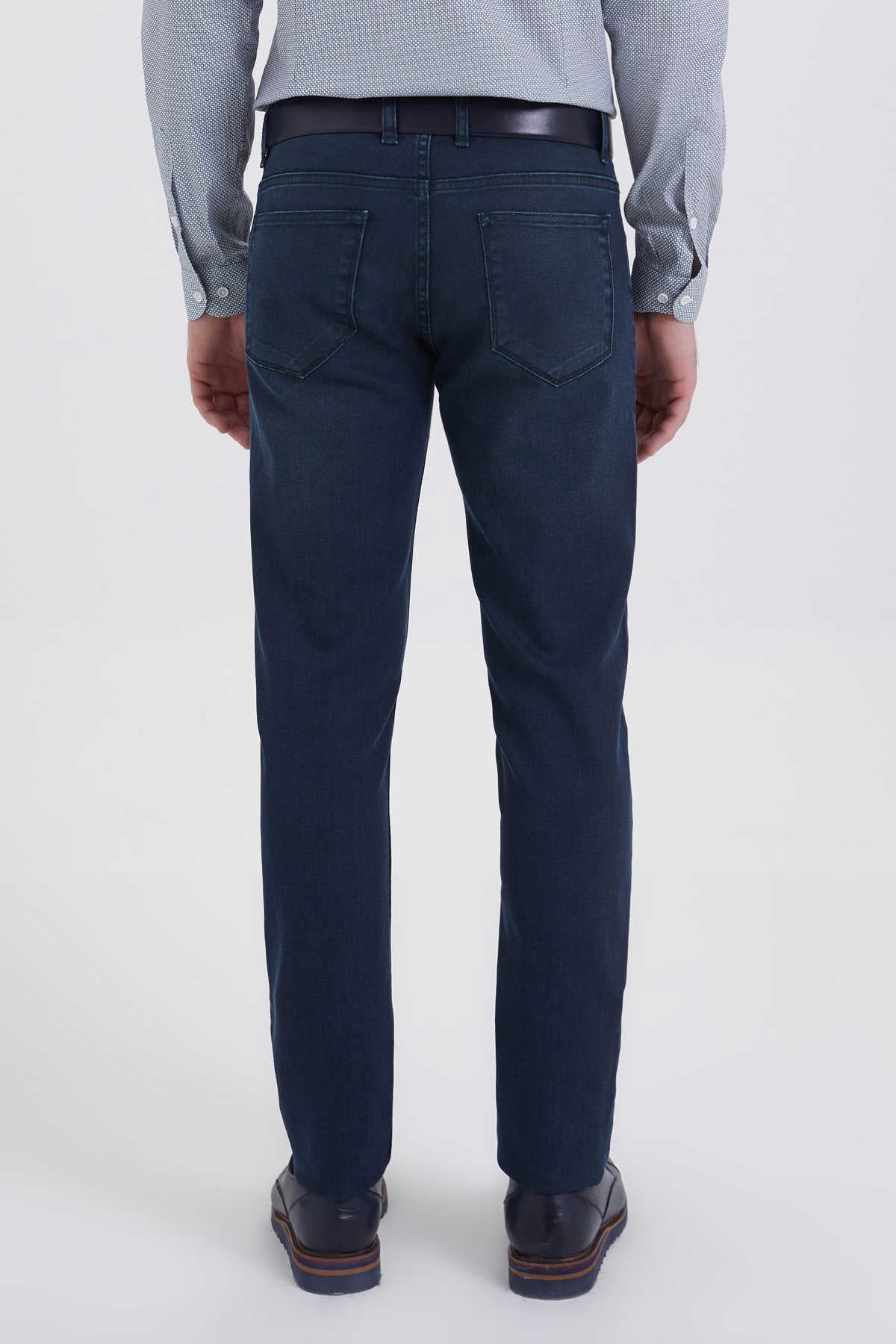 Slim Fit 5 Pocket Low Waist Navy - Green Cotton Denim