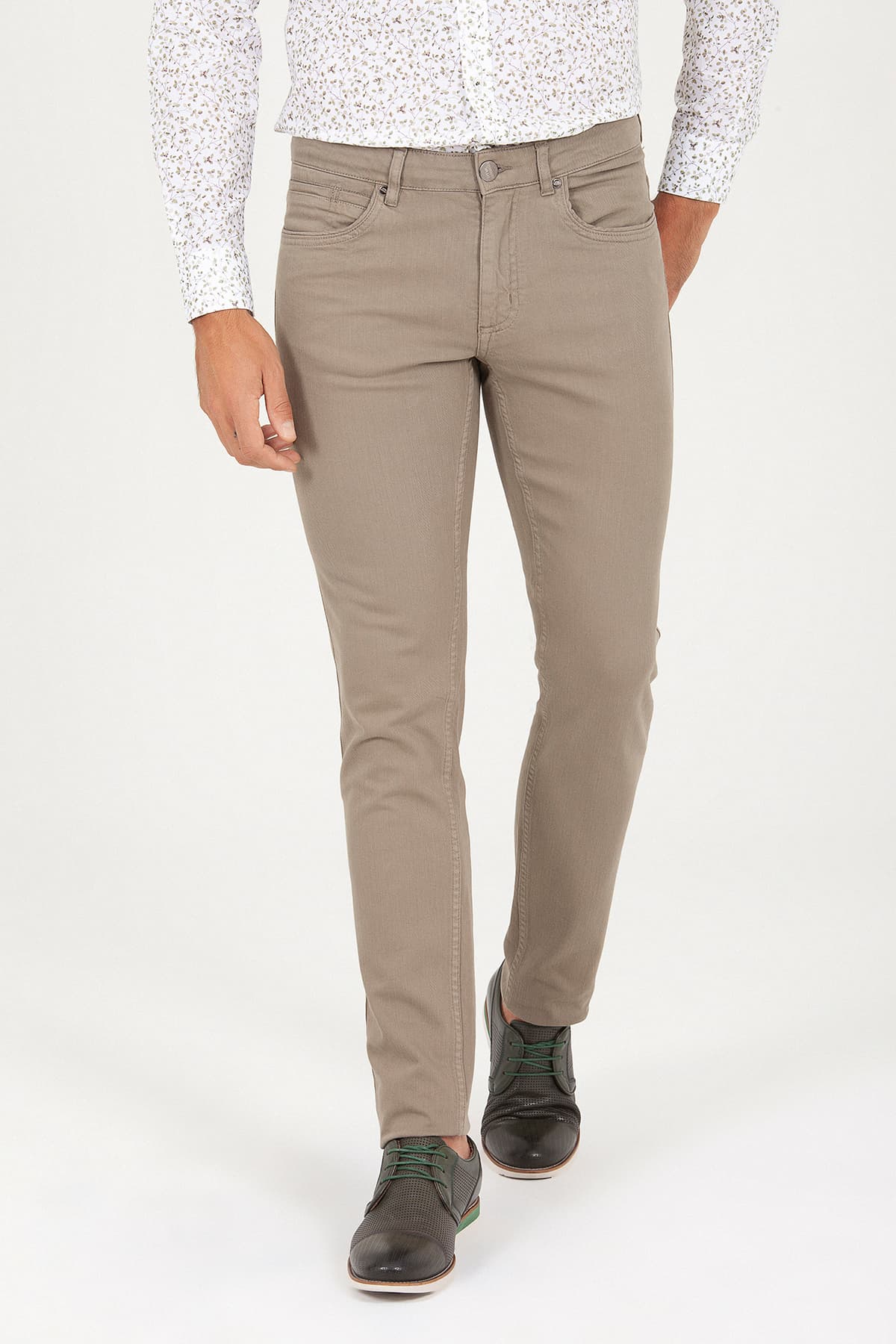 Slim Fit 5 Pocket Low Waist Olive Cotton Denim - SAYKI