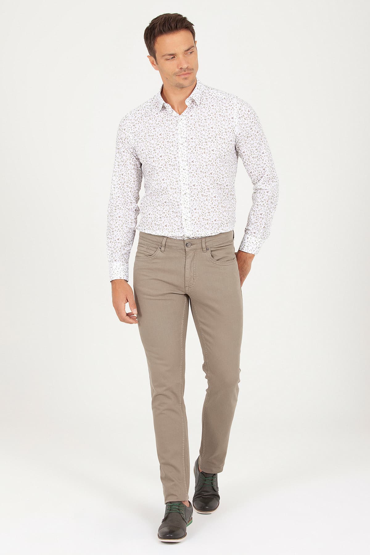 Slim Fit 5 Pocket Low Waist Olive Cotton Denim - SAYKI