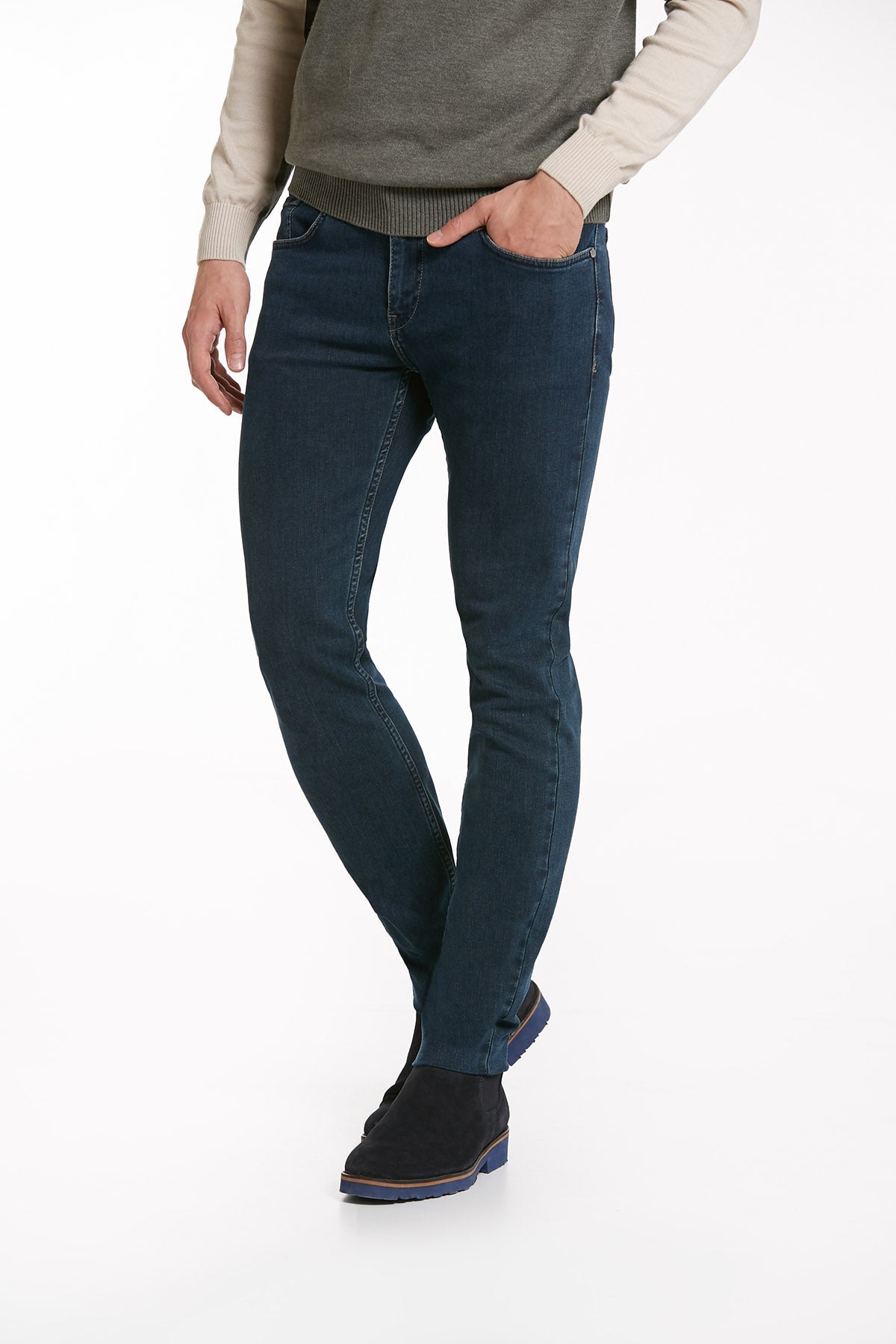 Slim Fit 5 Pocket Navy Cotton Denim Jeans - SAYKI