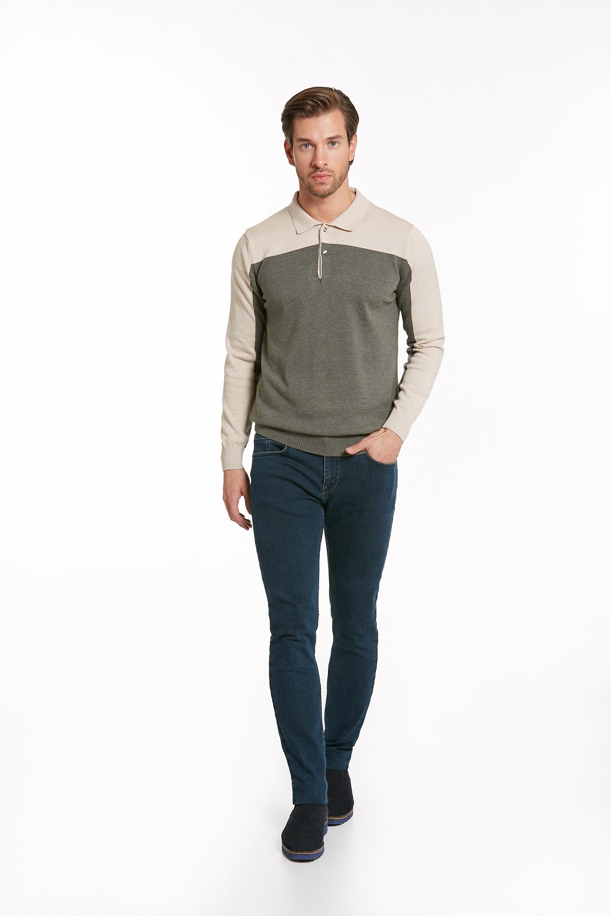 Slim Fit 5 Pocket Navy Cotton Denim Jeans - SAYKI