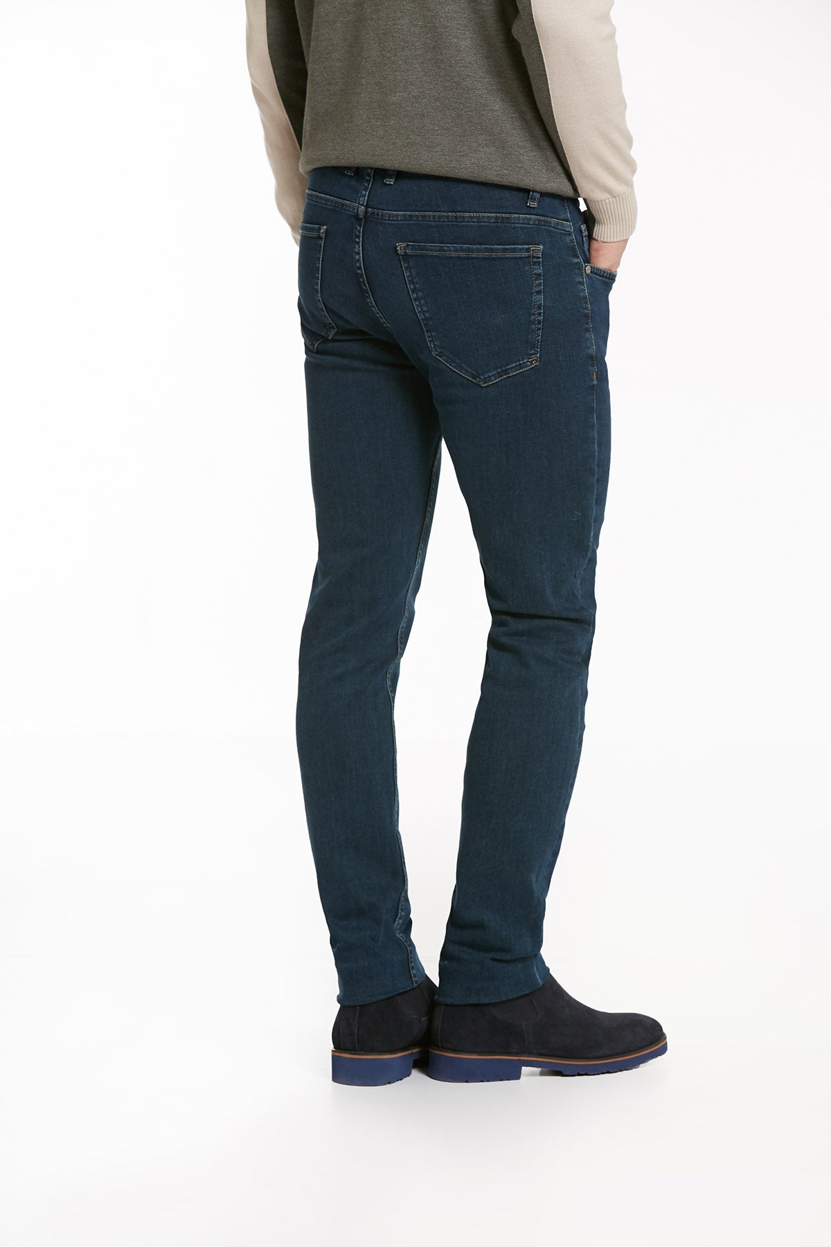 Slim Fit 5 Pocket Navy Cotton Denim Jeans - SAYKI