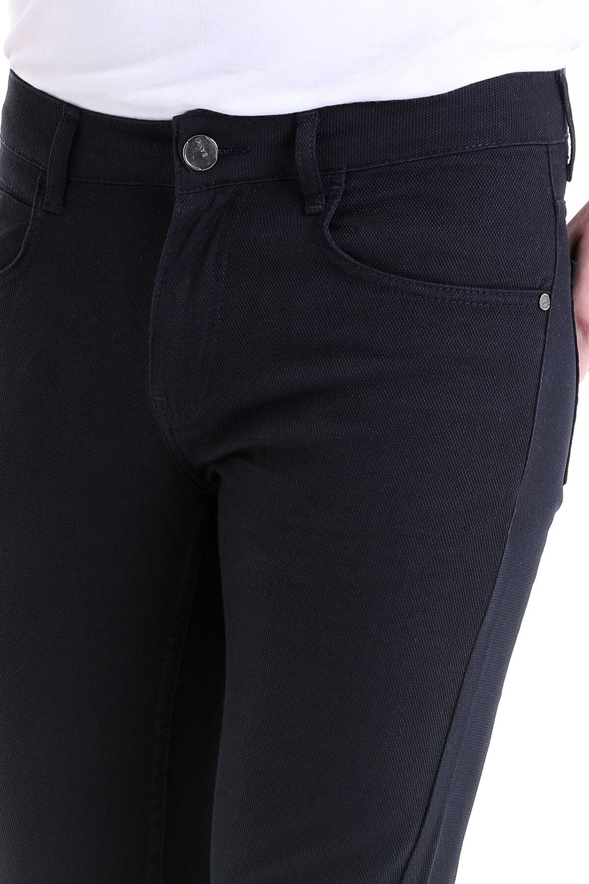 Slim Fit 5 Pocket Navy Low Waist Casual Pants - SAYKI