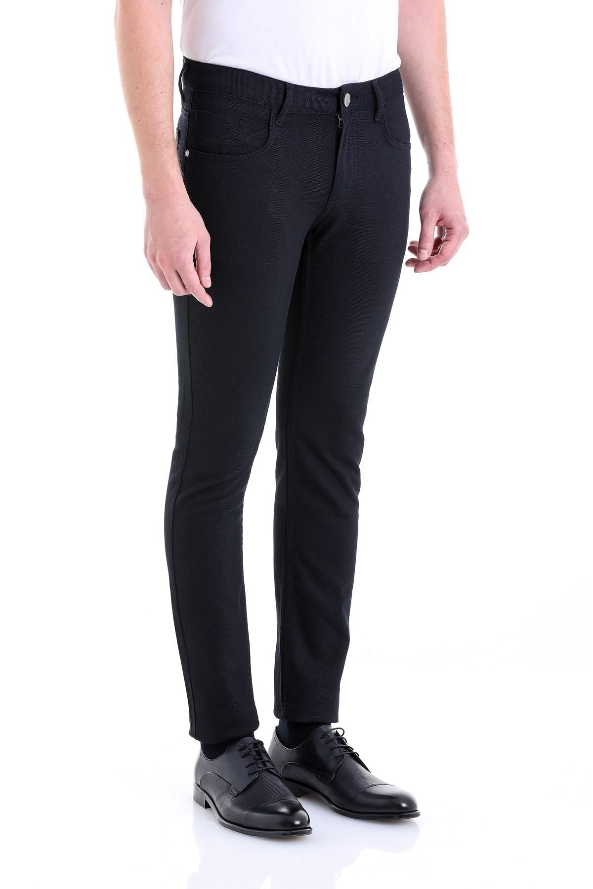 Slim Fit 5 Pocket Navy Low Waist Casual Pants - SAYKI