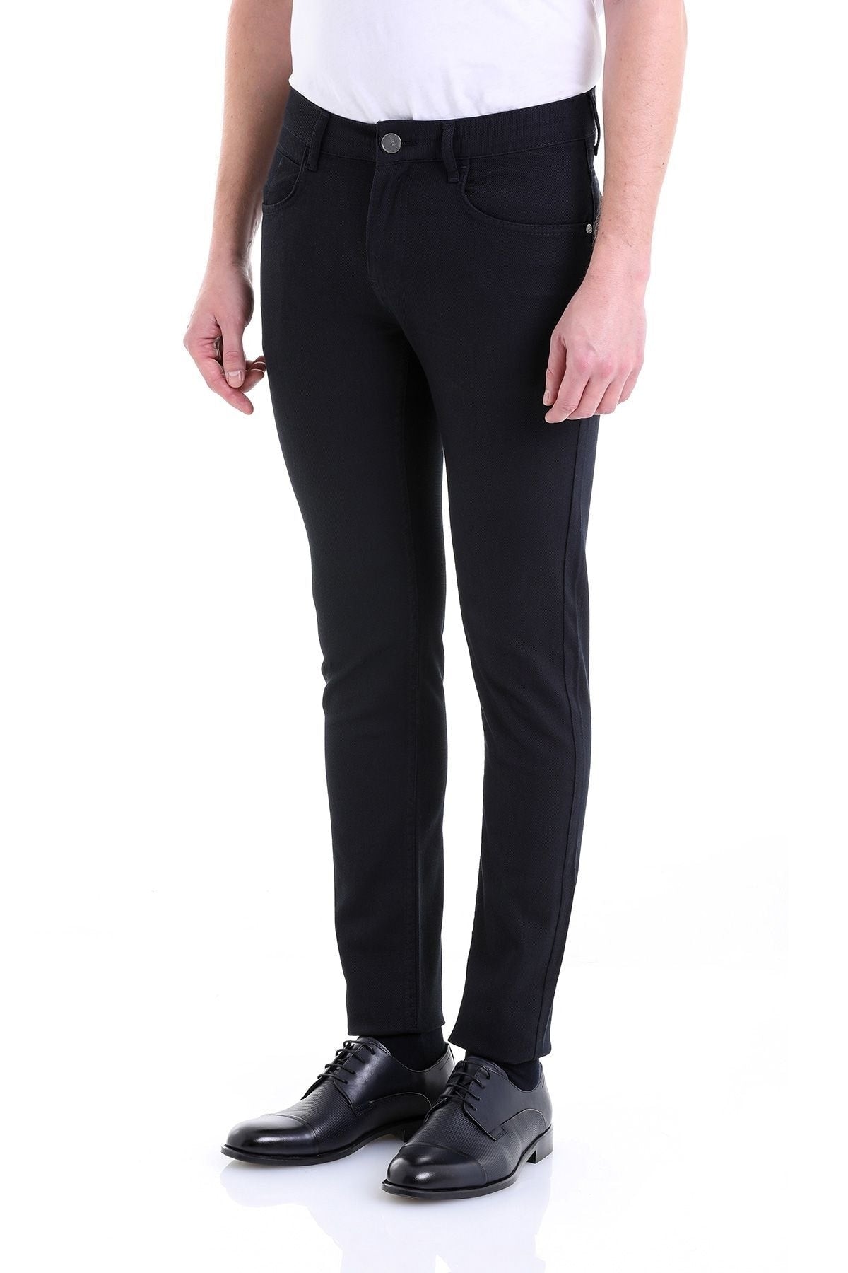 Slim Fit 5 Pocket Navy Low Waist Casual Pants - SAYKI