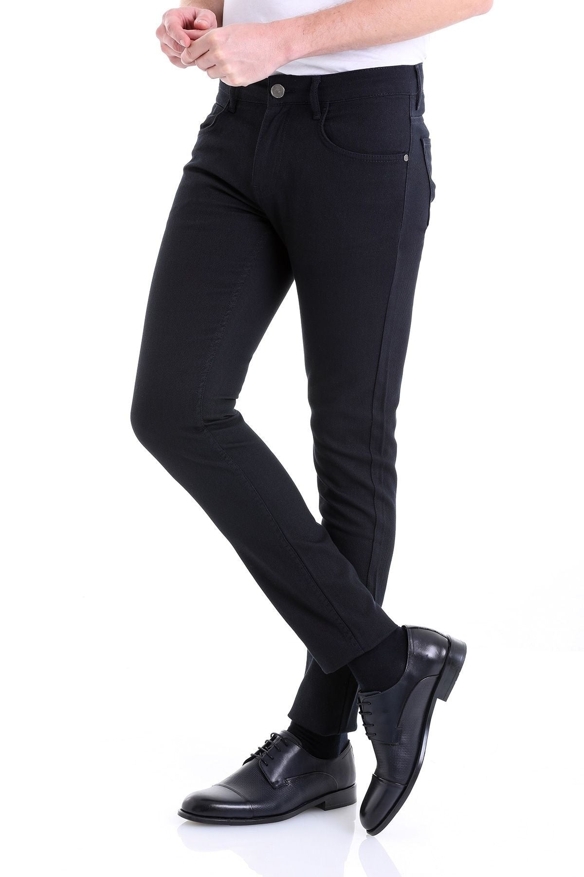 Slim Fit 5 Pocket Navy Low Waist Casual Pants - SAYKI