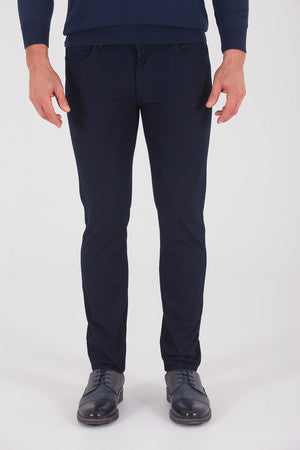 Slim Fit 5 Pocket Navy Low Waist Cotton Casual Pants - SAYKI