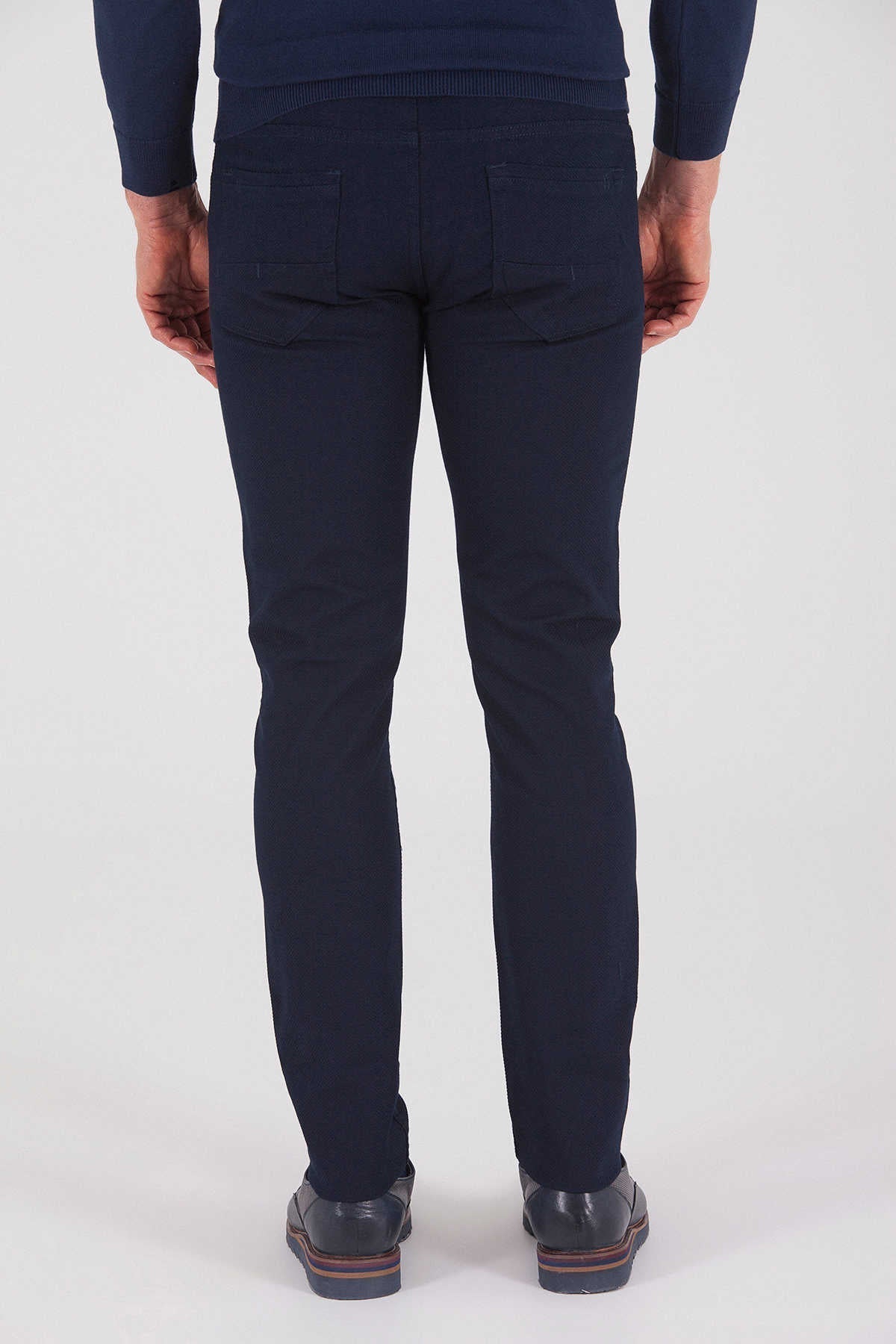 Slim Fit 5 Pocket Navy Low Waist Cotton Casual Pants - SAYKI