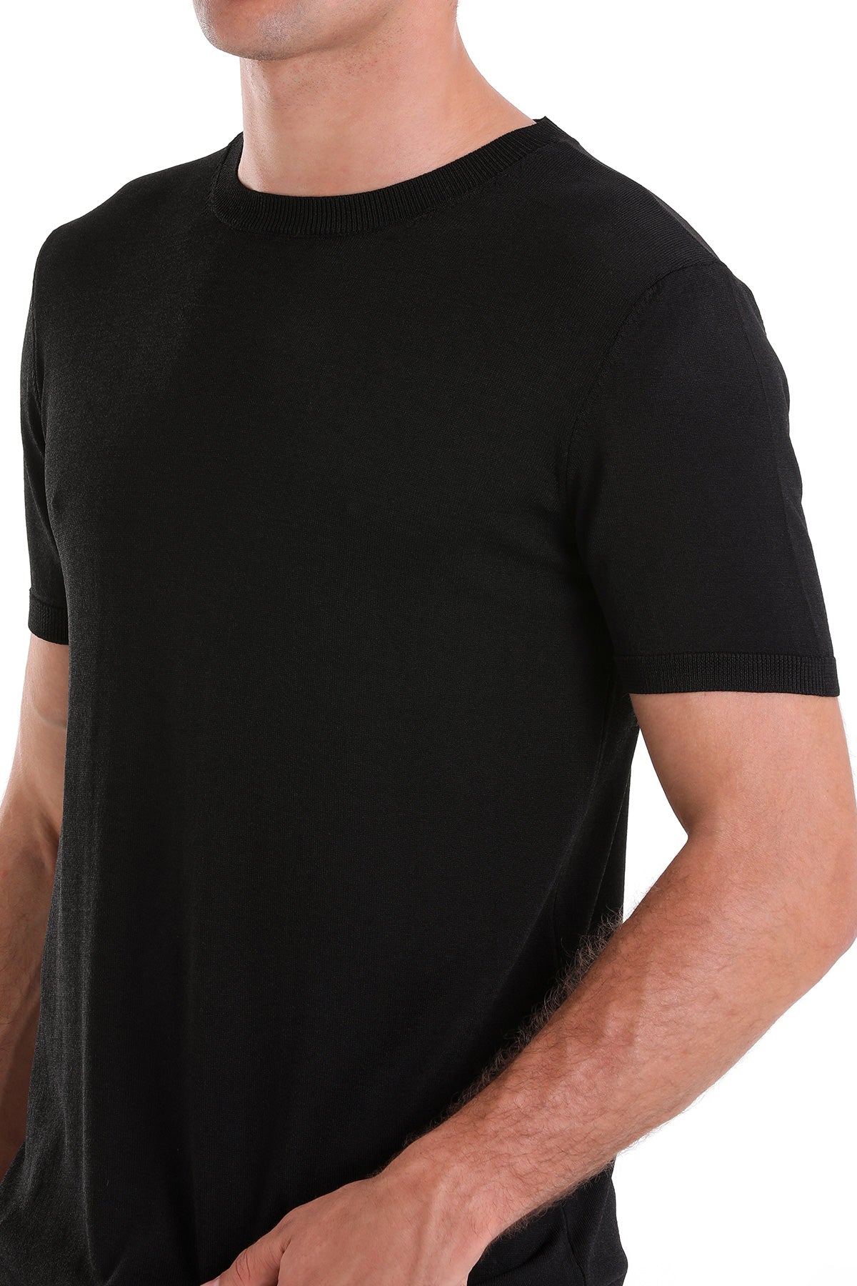 Slim Fit Basic Black Crew Neck T-Shirt - SAYKI