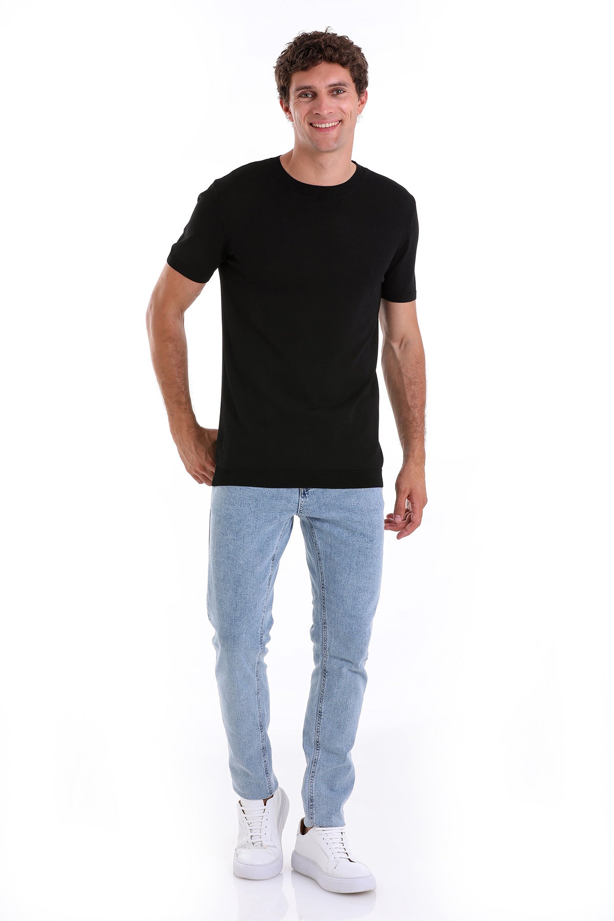 Slim Fit Basic Black Crew Neck T-Shirt - SAYKI