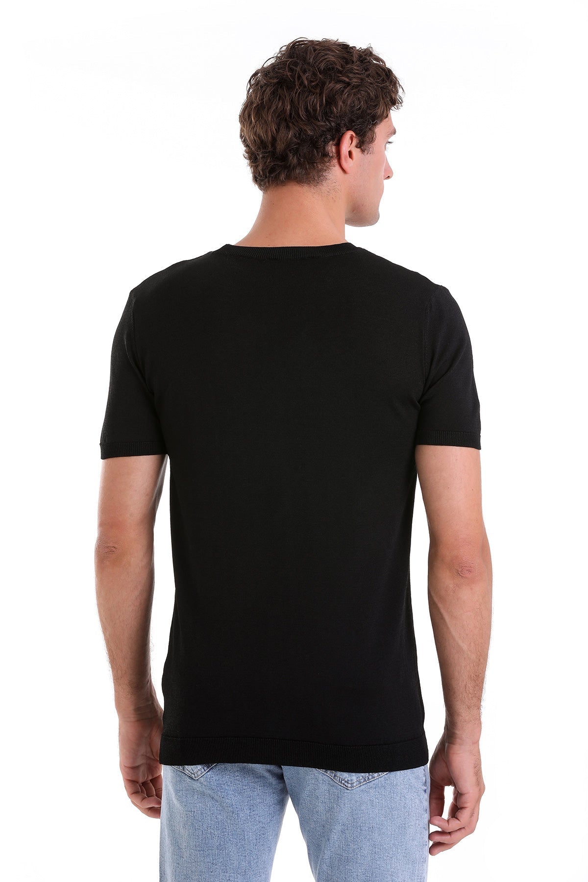 Slim Fit Basic Black Crew Neck T-Shirt - SAYKI
