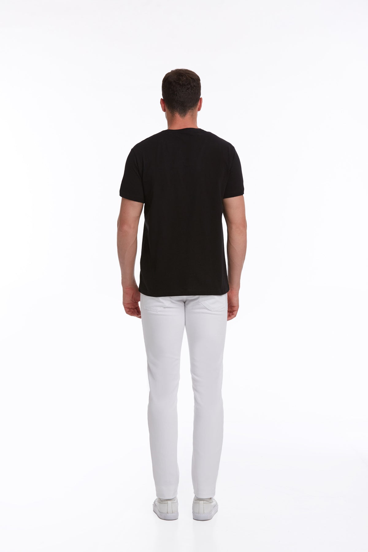 Slim Fit Basic Cotton Black Crew Neck T-Shirt - SAYKI