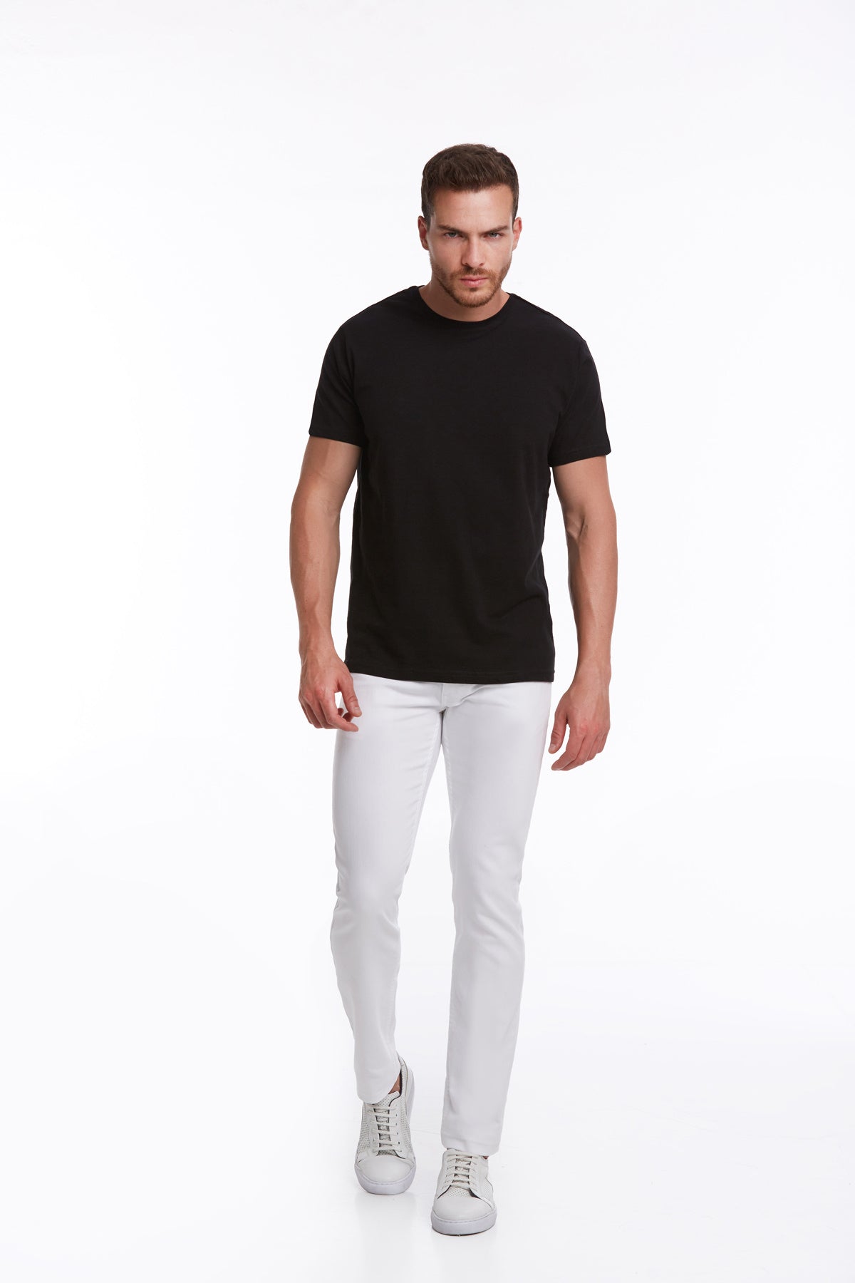 Slim Fit Basic Cotton Black Crew Neck T-Shirt - SAYKI