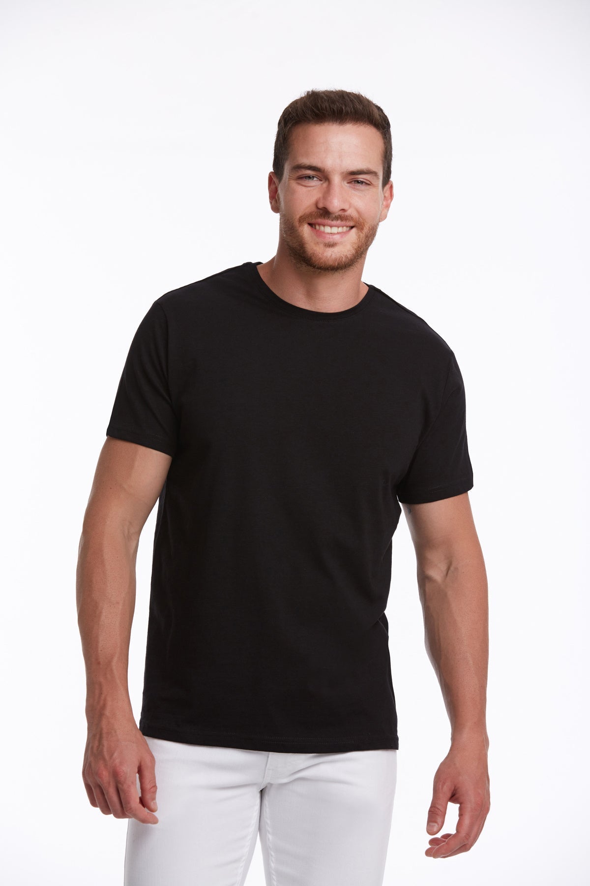 Slim Fit Basic Cotton Black Crew Neck T-Shirt - SAYKI