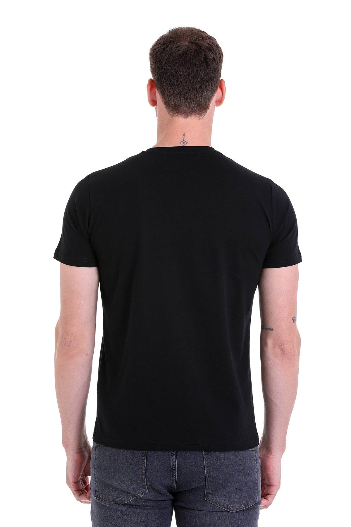 Slim Fit Basic Cotton Black V-Neck T-Shirt - SAYKI