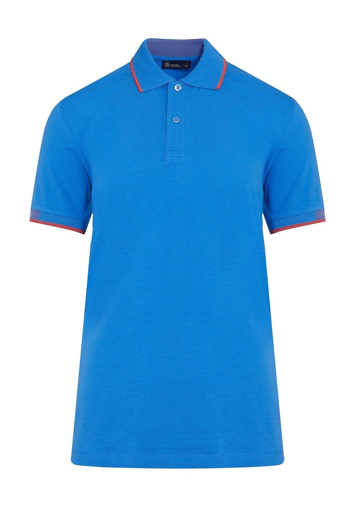Slim Fit Basic Cotton Blend Blue Polo T-Shirt - SAYKI