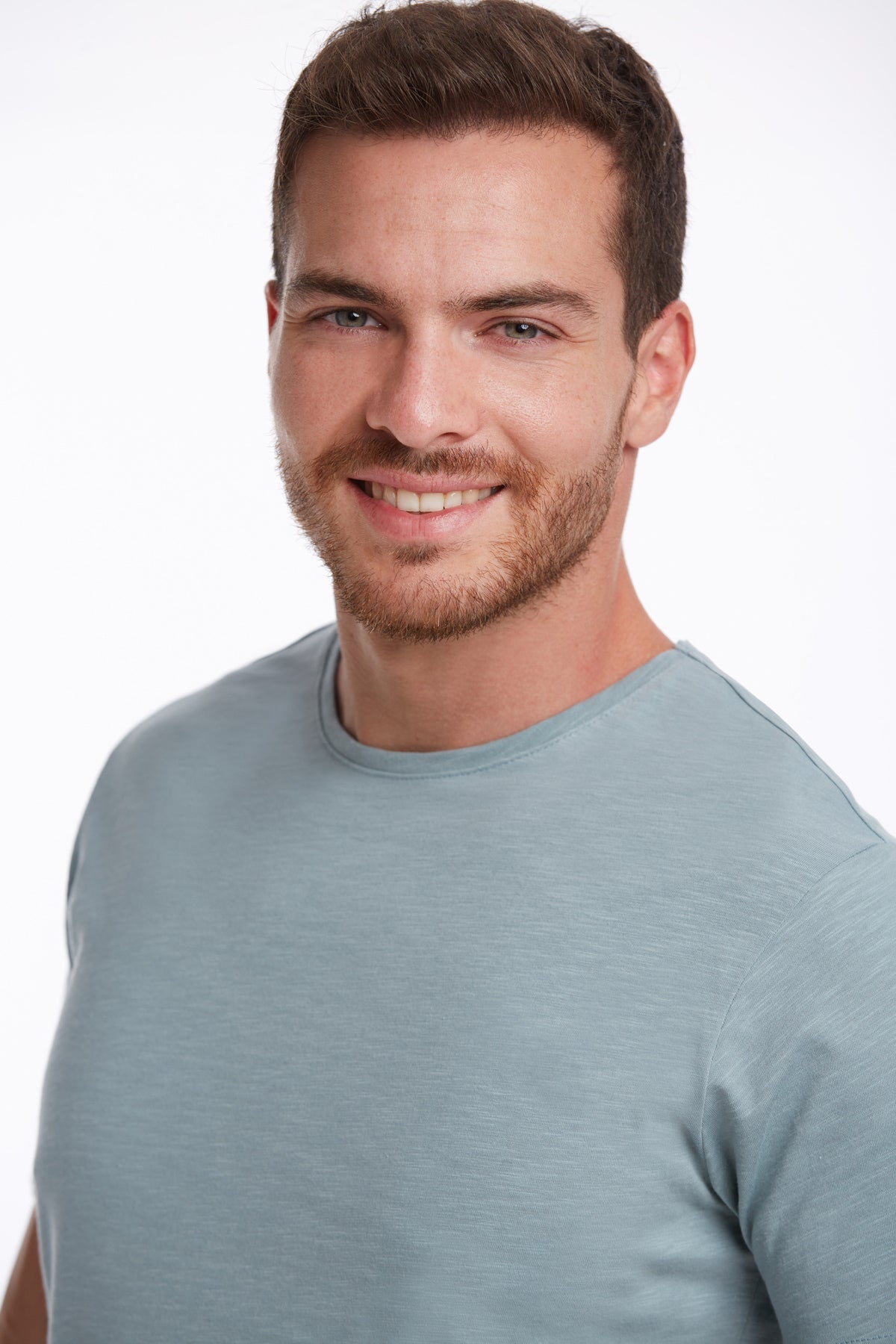 Slim Fit Basic Cotton Mint Crew Neck T-Shirt - SAYKI