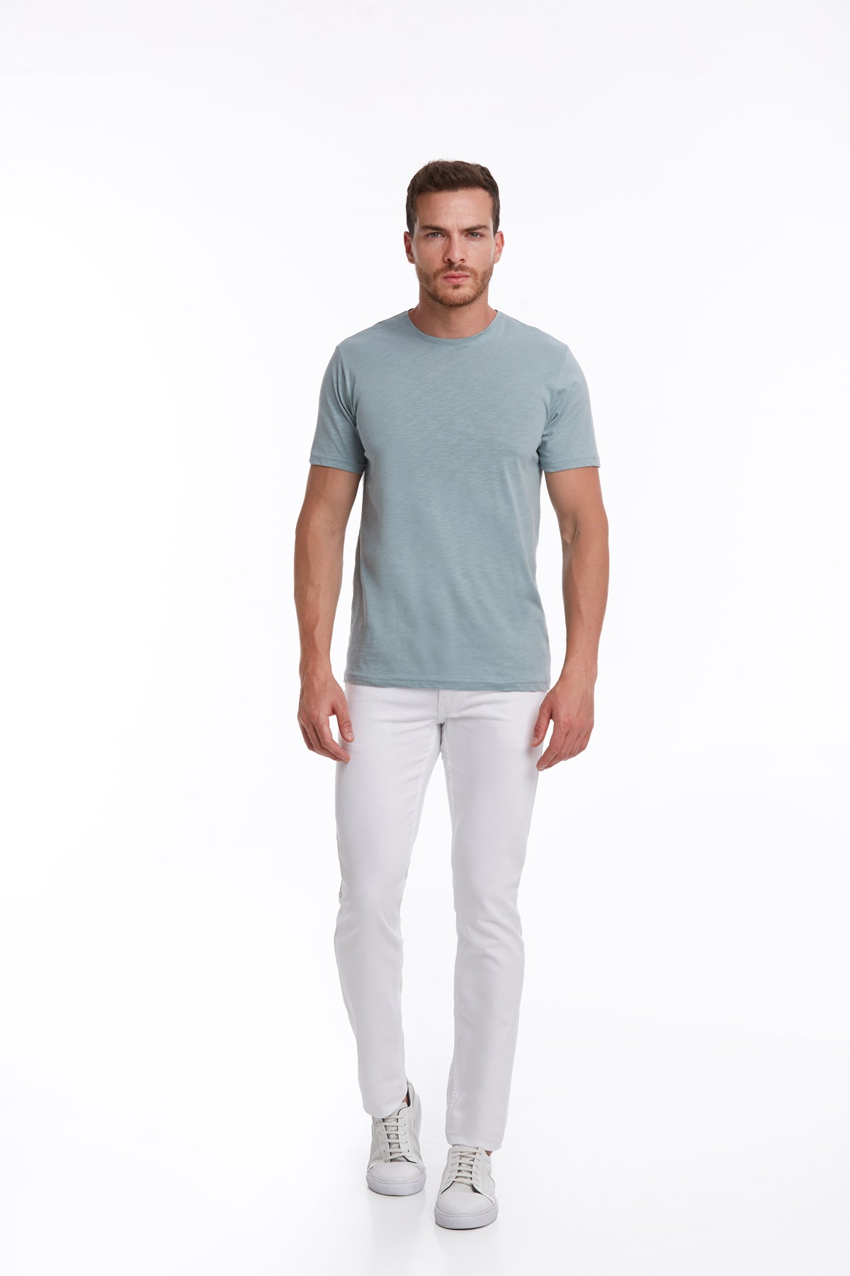 Slim Fit Basic Cotton Mint Crew Neck T-Shirt - SAYKI