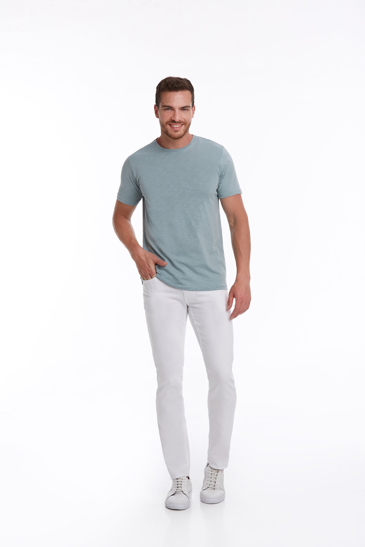 Slim Fit Basic Cotton Mint Crew Neck T-Shirt - SAYKI