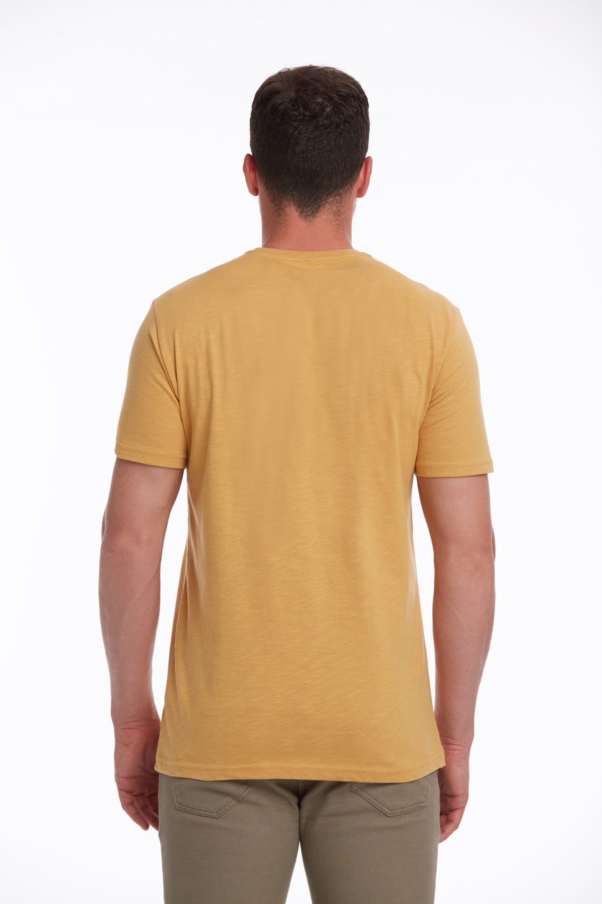 Slim Fit Basic Cotton Mustard Crew Neck T-Shirt - SAYKI