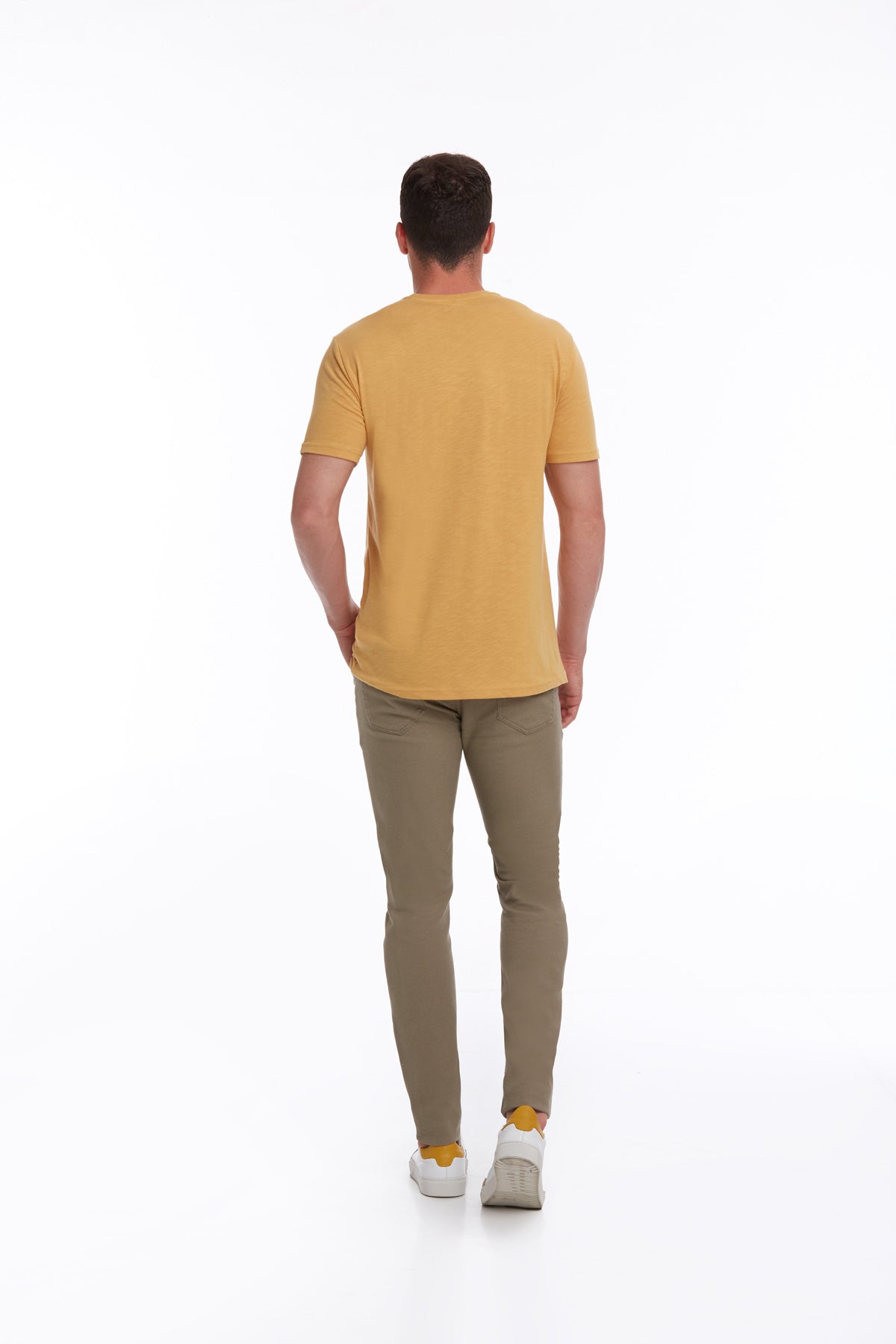Slim Fit Basic Cotton Mustard Crew Neck T-Shirt - SAYKI